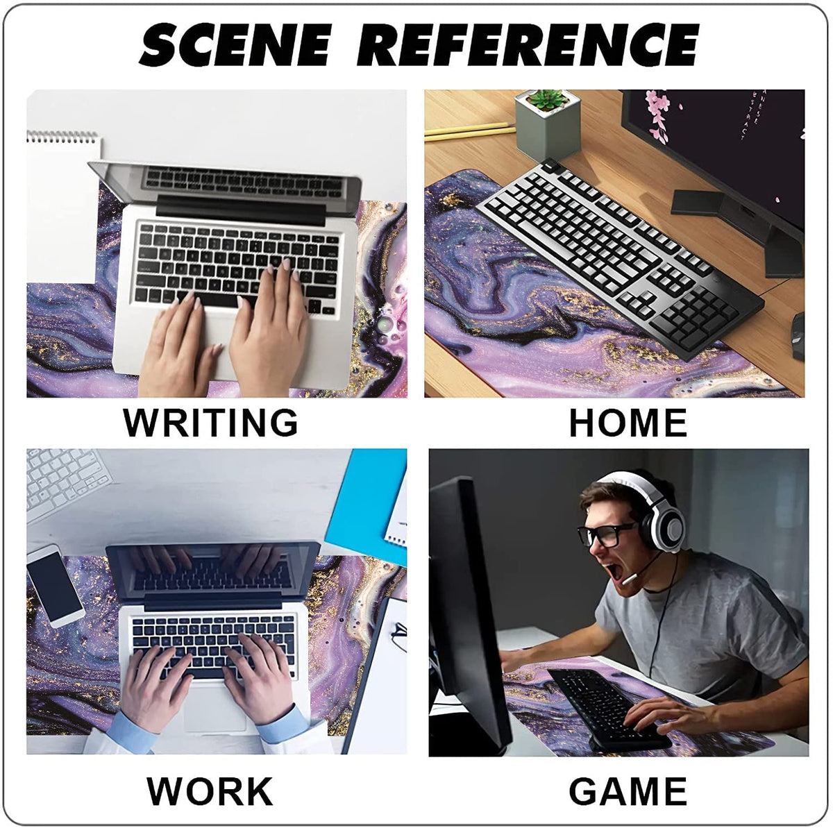 Desk Mat, Purple Marble Pattern Large Desk Pad Extended Gaming Mouse Pad, 35.4 x 15.7inch Mouse Pad