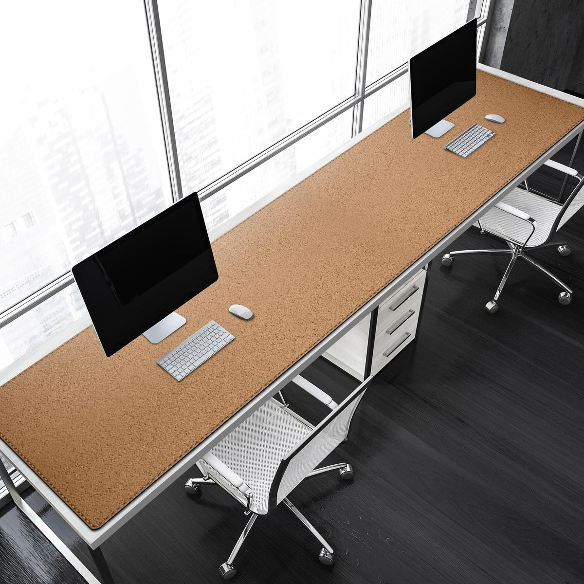 MAIDERN Cork & Leather Desk Mat, 74.8” x 19.6” Reversible Desk Pad(Black)