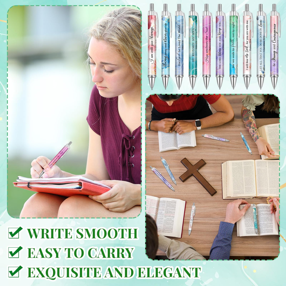 Qeeenar 50 Pcs Bible Verse Pens Christian Gift,Flower