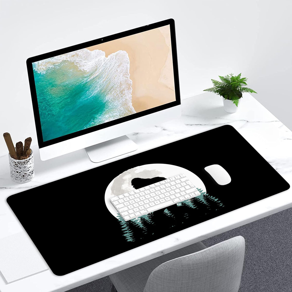 Desk Mat for Desktop,Extended Gaming Big Foot Forest Mouse Pad,Non-Slip Rubber Base Mousepad with