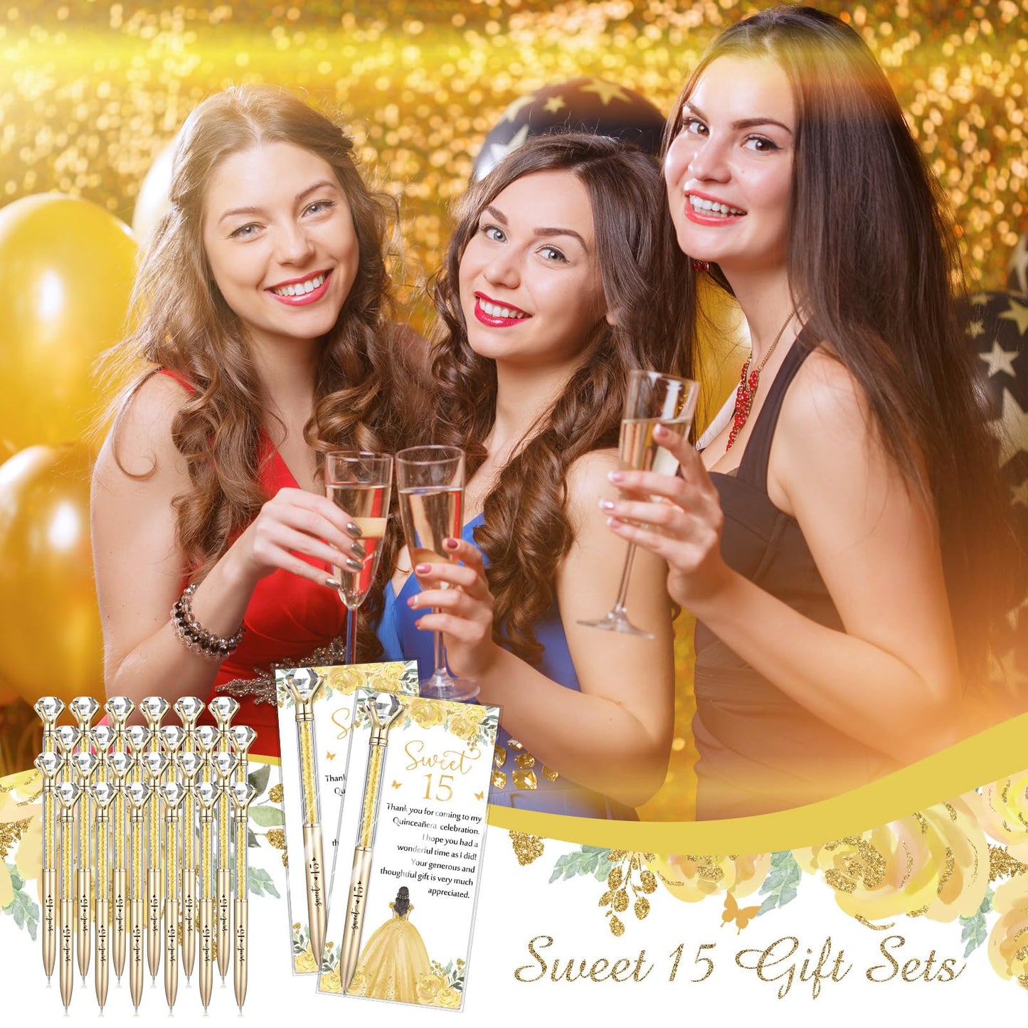 Sayglossy 30 Set Quinceanera Party Favor Sweet Gift, 15th, Gold
