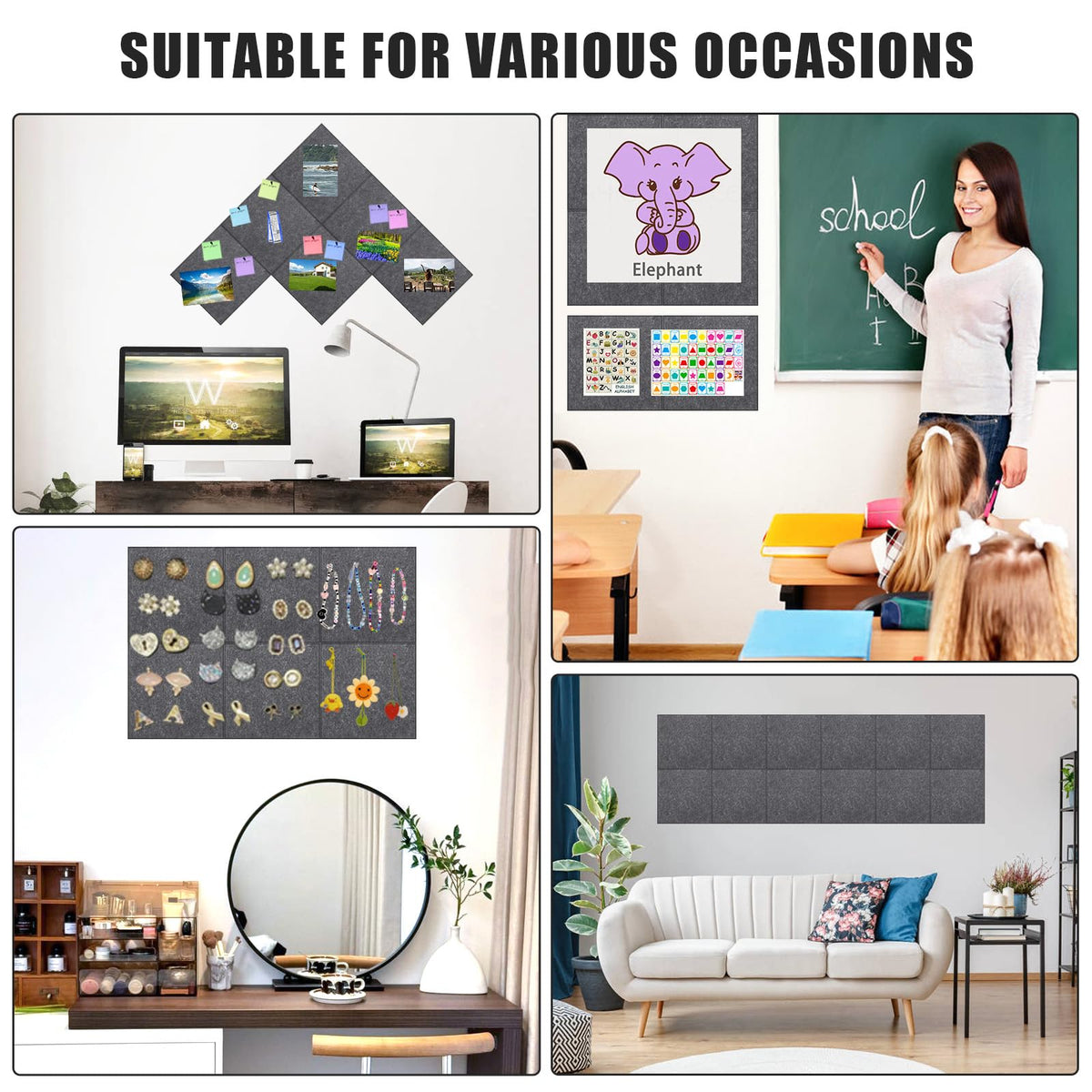 48" x 36" Felt Bulletin Board & Cork Board Alternative, Dark Gray