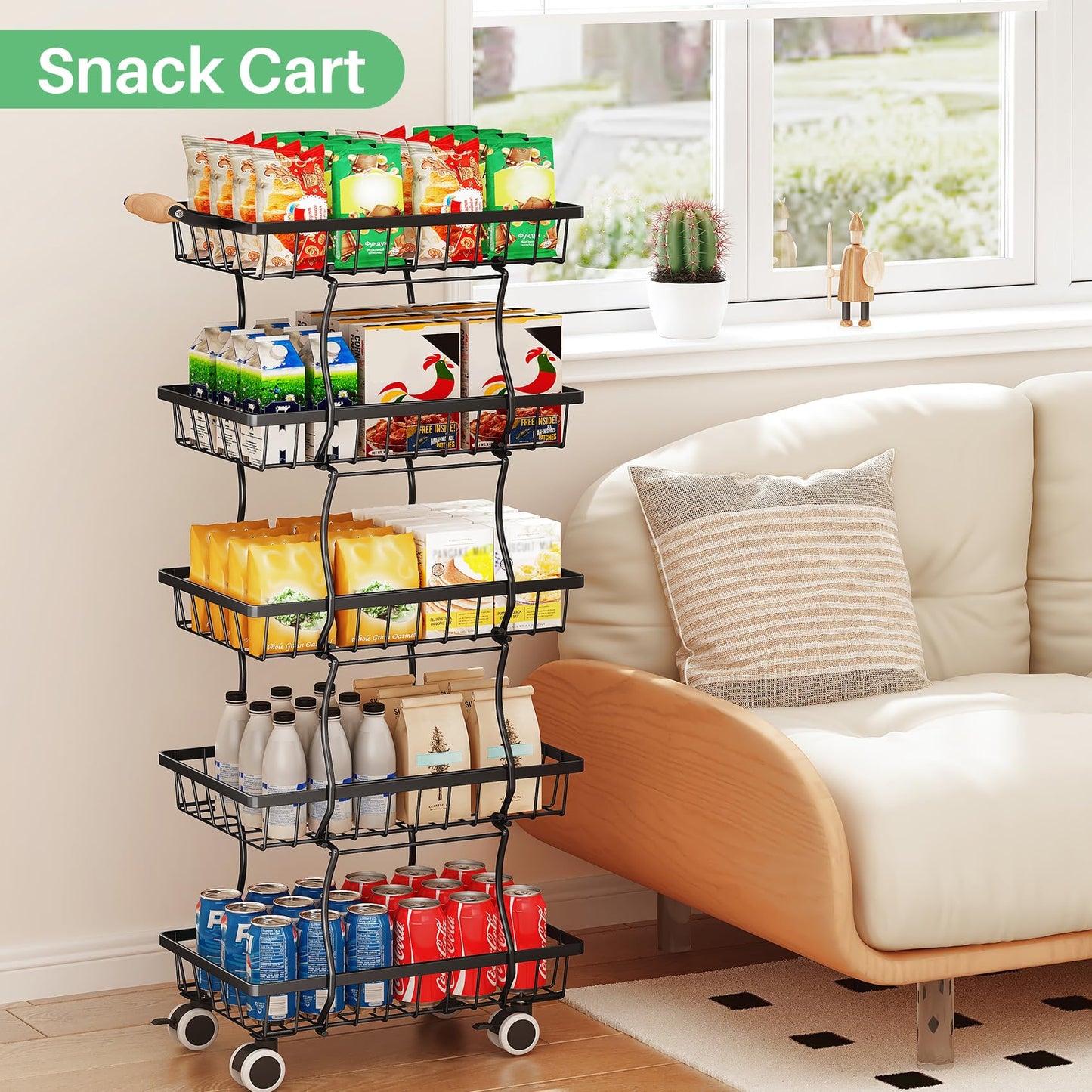 SAYZH 5-Tier Fruit Basket Stand with Vegetable Baskets for Kitchen, Black