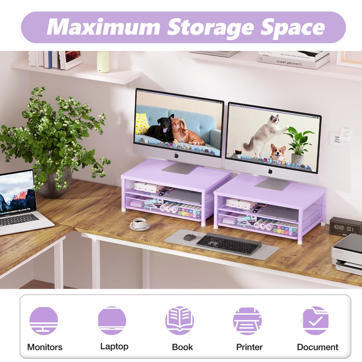 OPNICE Computer Monitor Stand Riser, Desk Organizer with Drawer, Printer & Laptop Stand, Office