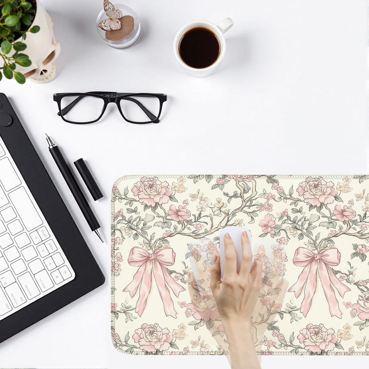 Nasdalgias Floral Desk Mat Vintage Chinoiserie Large Mouse Pad Coquette Aesthetic Office Decor