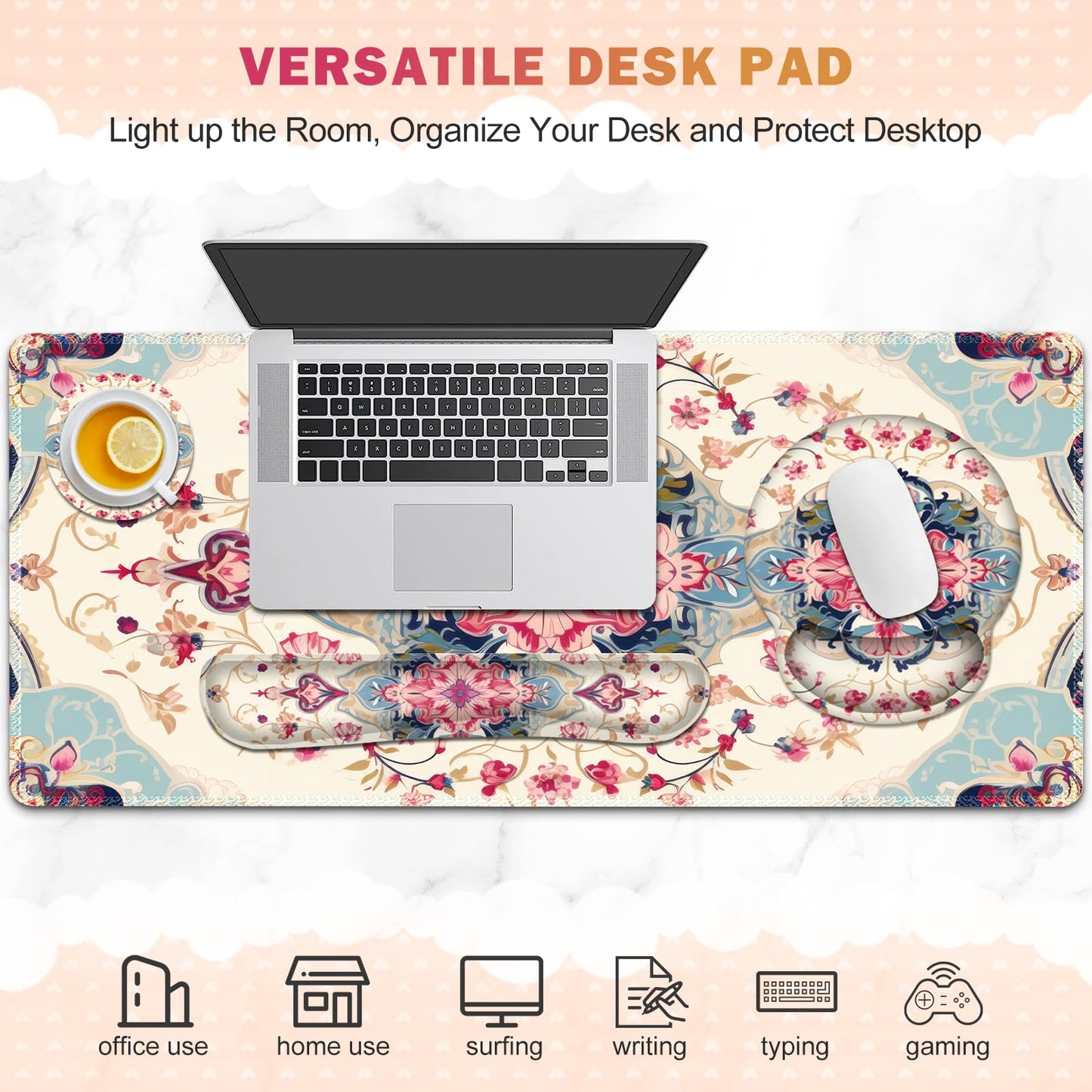 Gaming Mouse Pad, Large Desk Mat Cute Desk Pad Protector, 4in1 XXL Mousepad