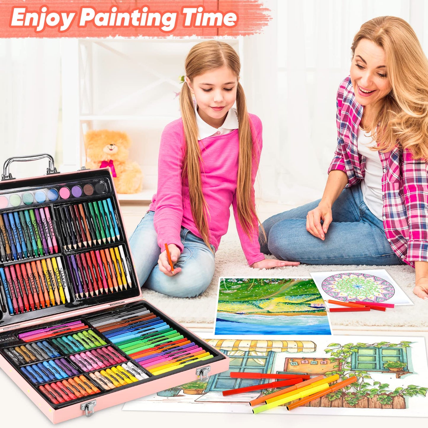 Soucolor 183 Art Set Drawing Painting Kit,Crayons Pastels Markers,Kids Gift