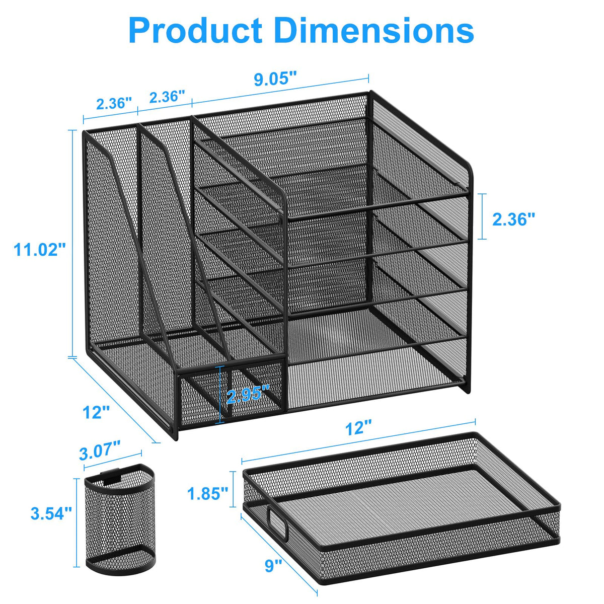 Lavatino Desk Organizer with File Holder, 5-Tier Paper Letter Tray Organizer with Sliding Drawer