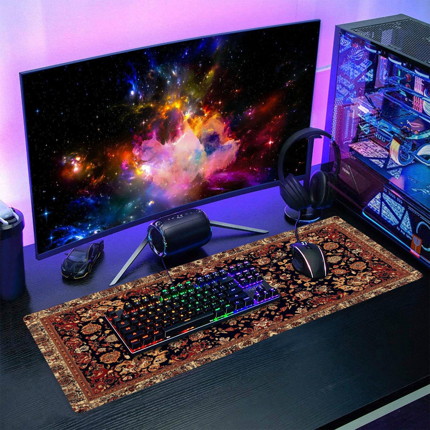 Vintage Rug Gaming Mouse Pad XL Dark Brown Retro Carpet Aesthetic Extended Large Mat Mousepad Desk