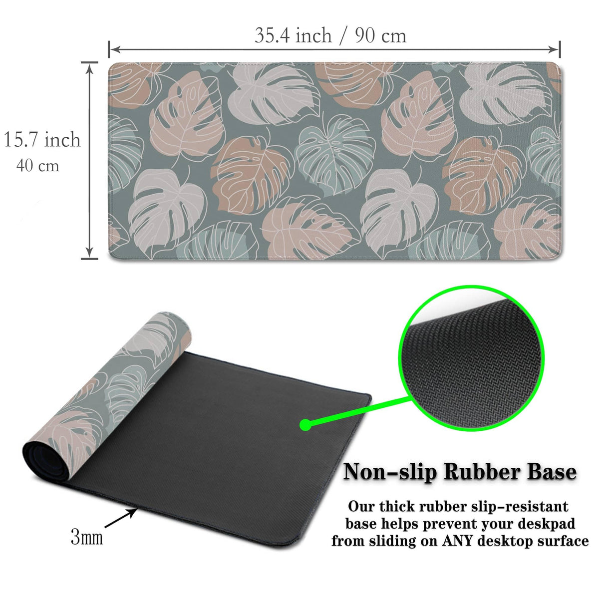 Samgula Large Desk Mat Green, Gaming Mouse Pads Office Desk Pad, Keyboard Desk Mat Non-Slip Rubber