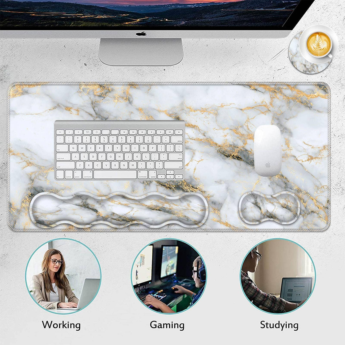 FGDRFGRW Mouse Pad Set,(31.5×11.8 in) Desk Pad + Keyboard Wrist Rest Support + Mouse Wrist Rest +
