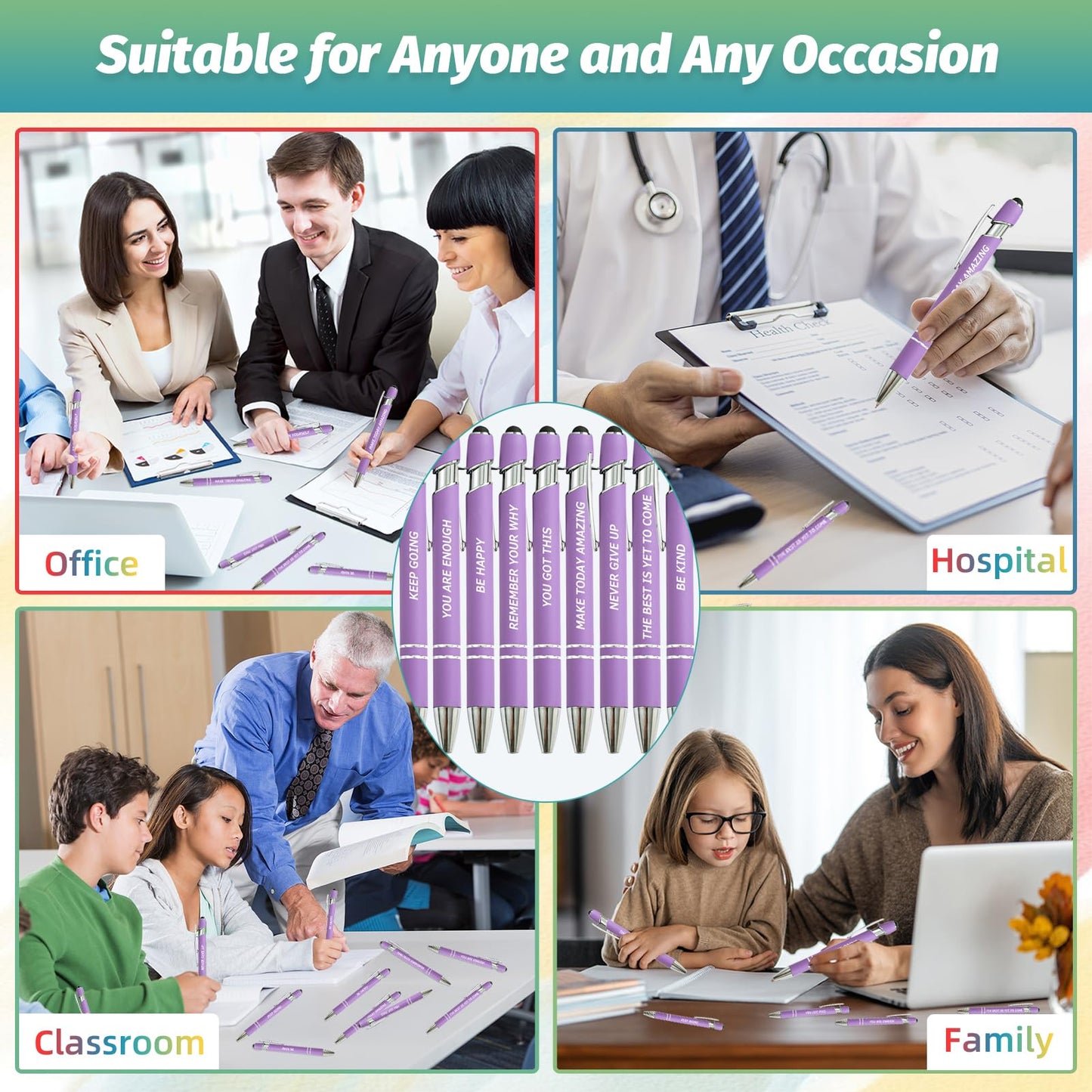 60 Piece Inspirational Pens Kit with Stylus Tip & Sayings – 30 Motivational Pen + 30 Individual