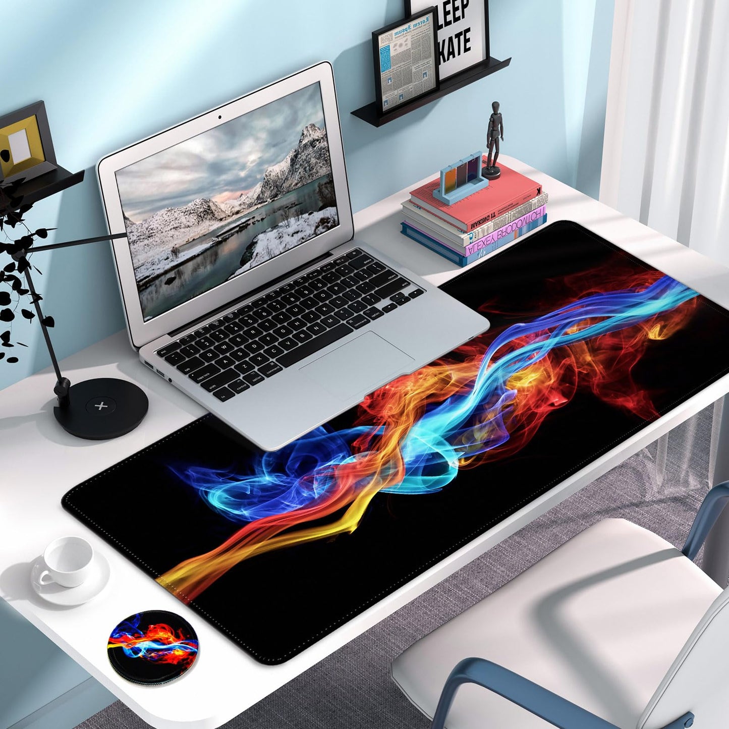 Large Gaming Mouse Pad with Coaster,Desk Matt for Desktop,Desk Mat-Fire