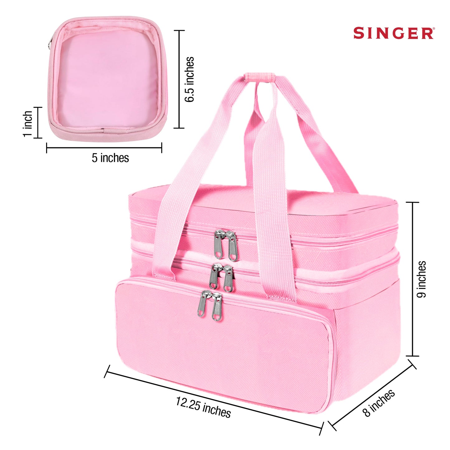 SINGER Portable Sewing Accessories Organizer Bag, 18 Compartments, Pink