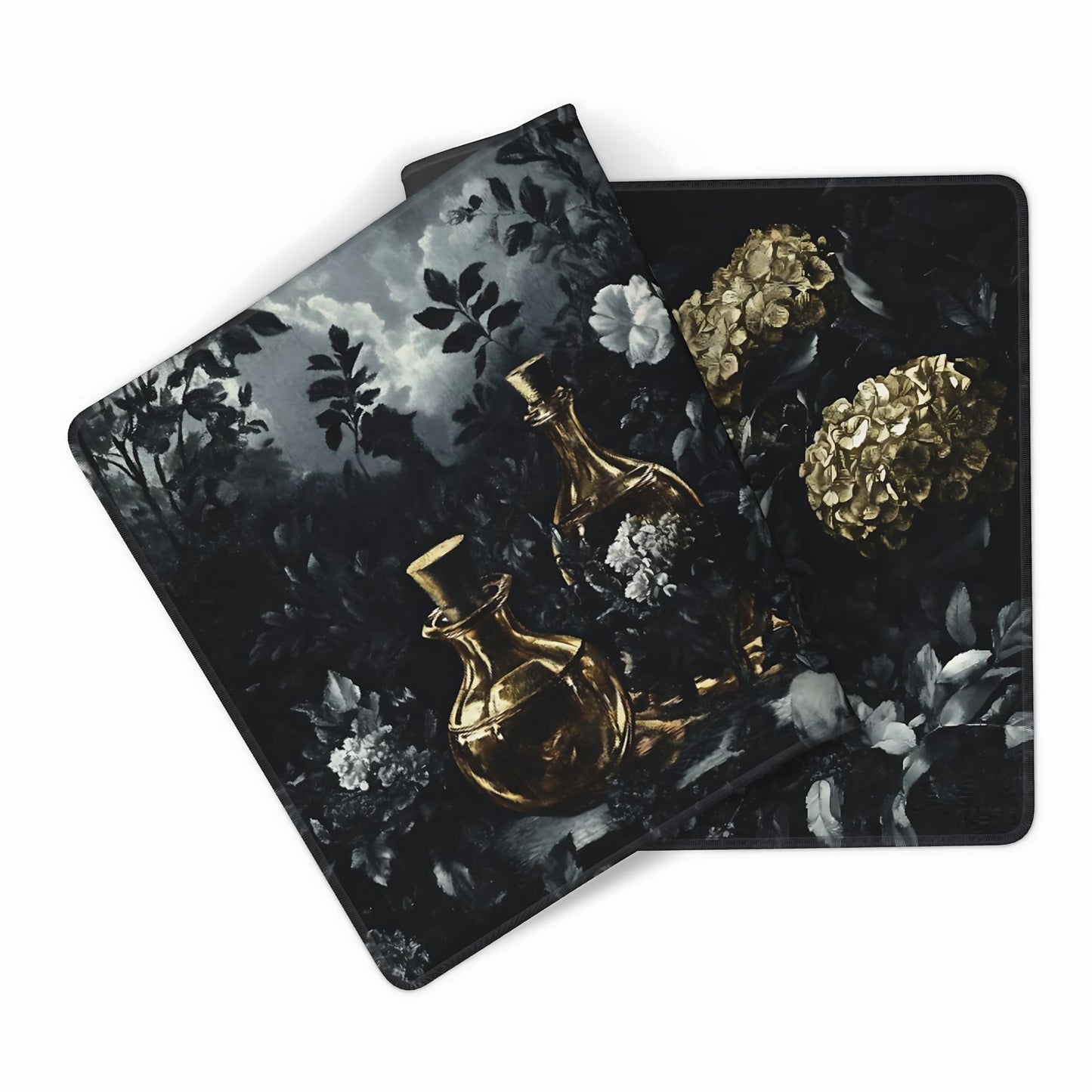Aesthetic Skull Gaming Mouse Pad, Black Gold Dark Epic Desk Mat with Anti-Slip Base & Stitched