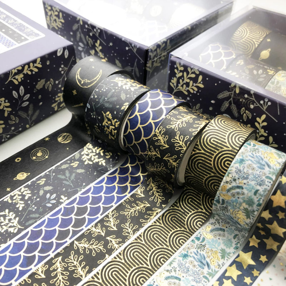 YUBX Creative Washi Tape Set 10 Rolls Gold Foil Print Decorative Masking Tapes for Arts, DIY