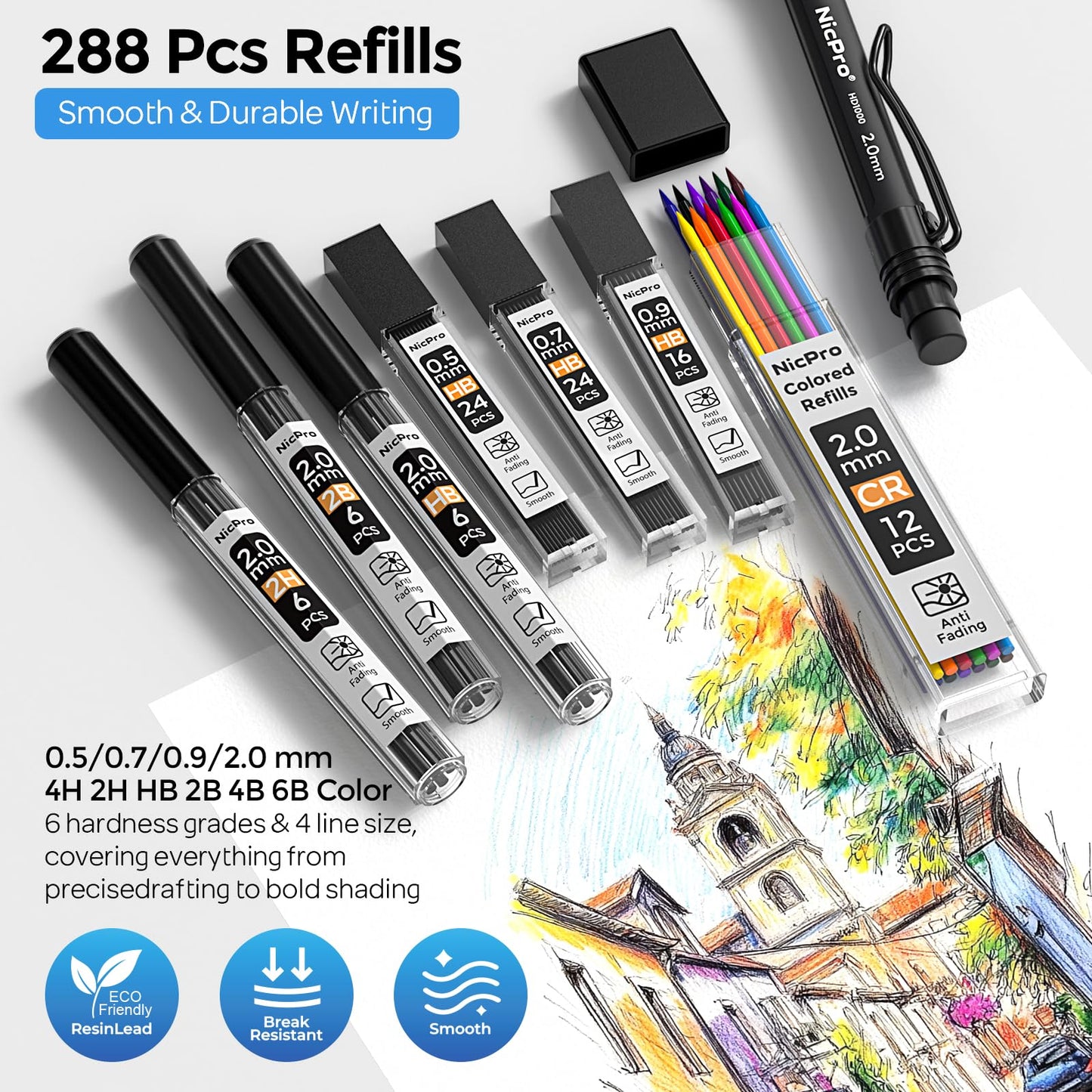 Nicpro 6PCS Art Mechanical Pencil Set,HD1000 Mechanical Drawing Pencils