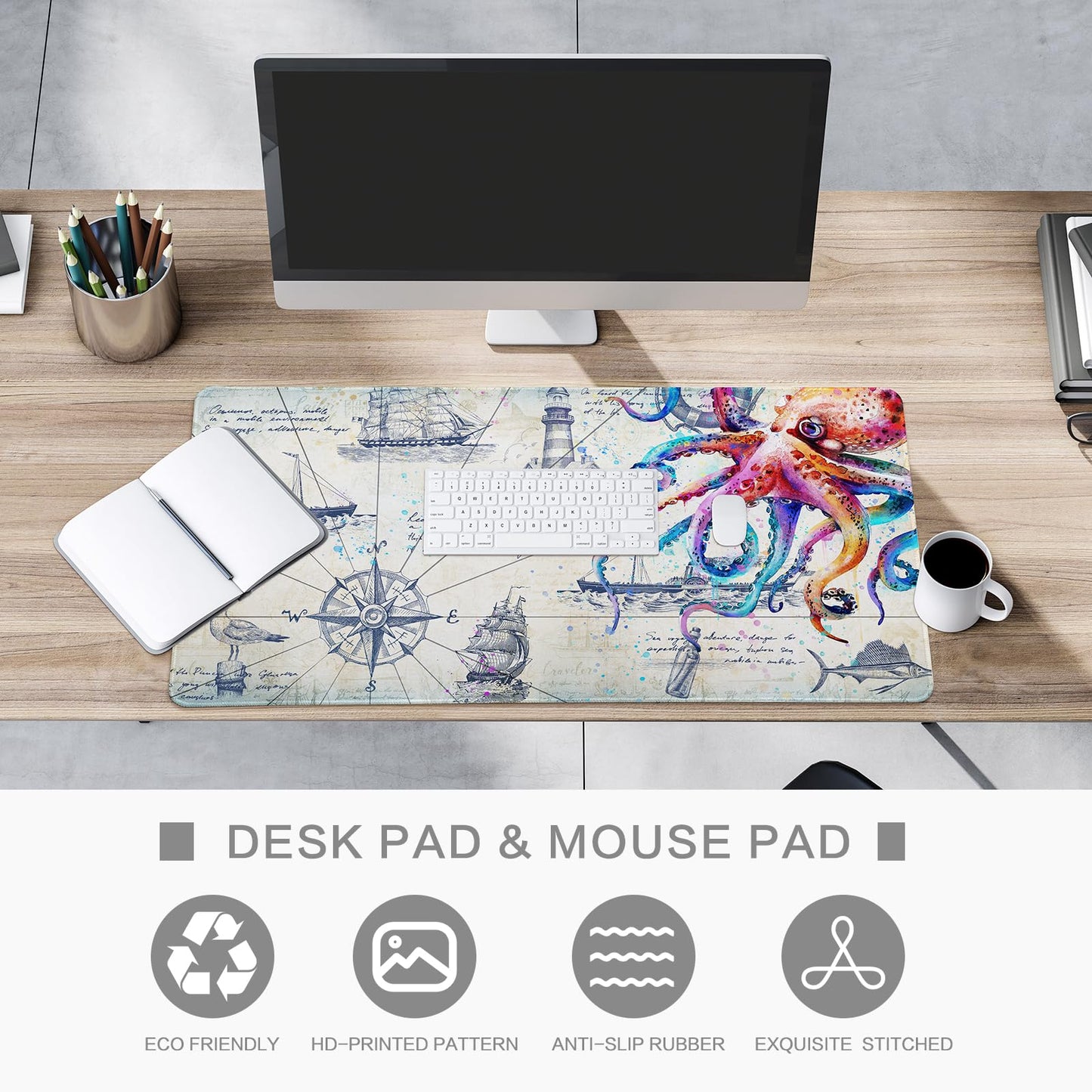 Large Mouse Pad Gaming, Desk Mat for Desktop, Big Mousepad, Grey Desk Pad Computer Desk Mat for