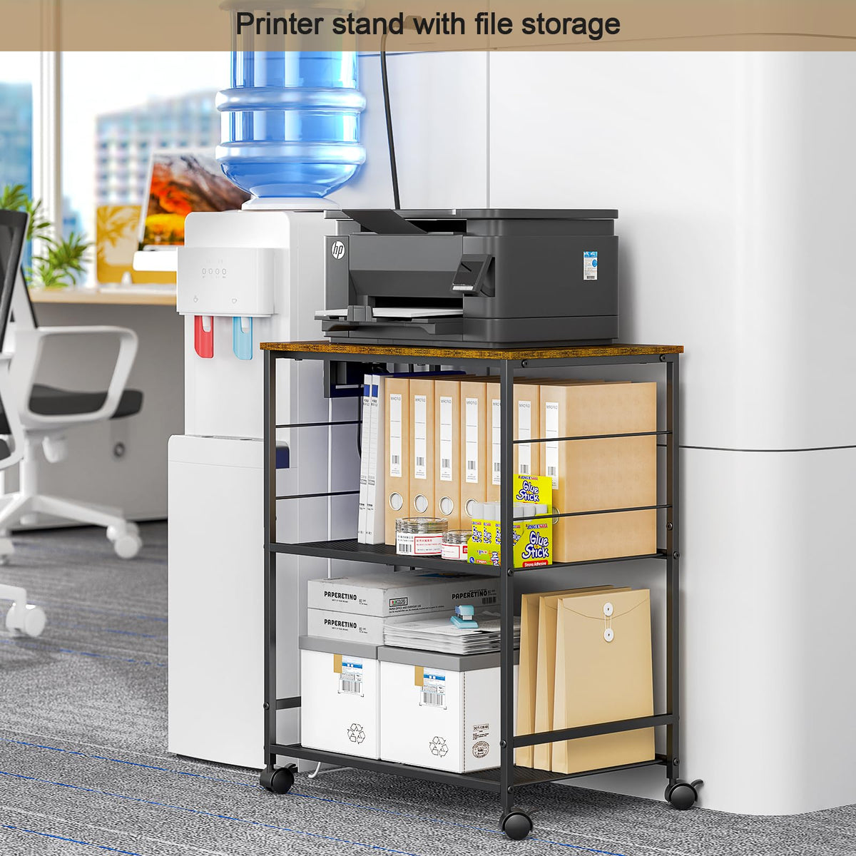 ThreeHio Rolling Kitchen Microwave Cart with Power Outlet, 3 Tier Microwave Table Stand with
