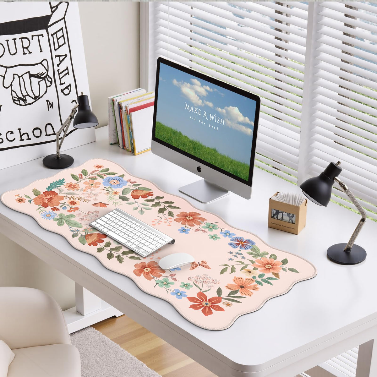 HAOCOO Cute Desk Pad for Desktop Setup, Large Keyboard Mat(Light Pink)