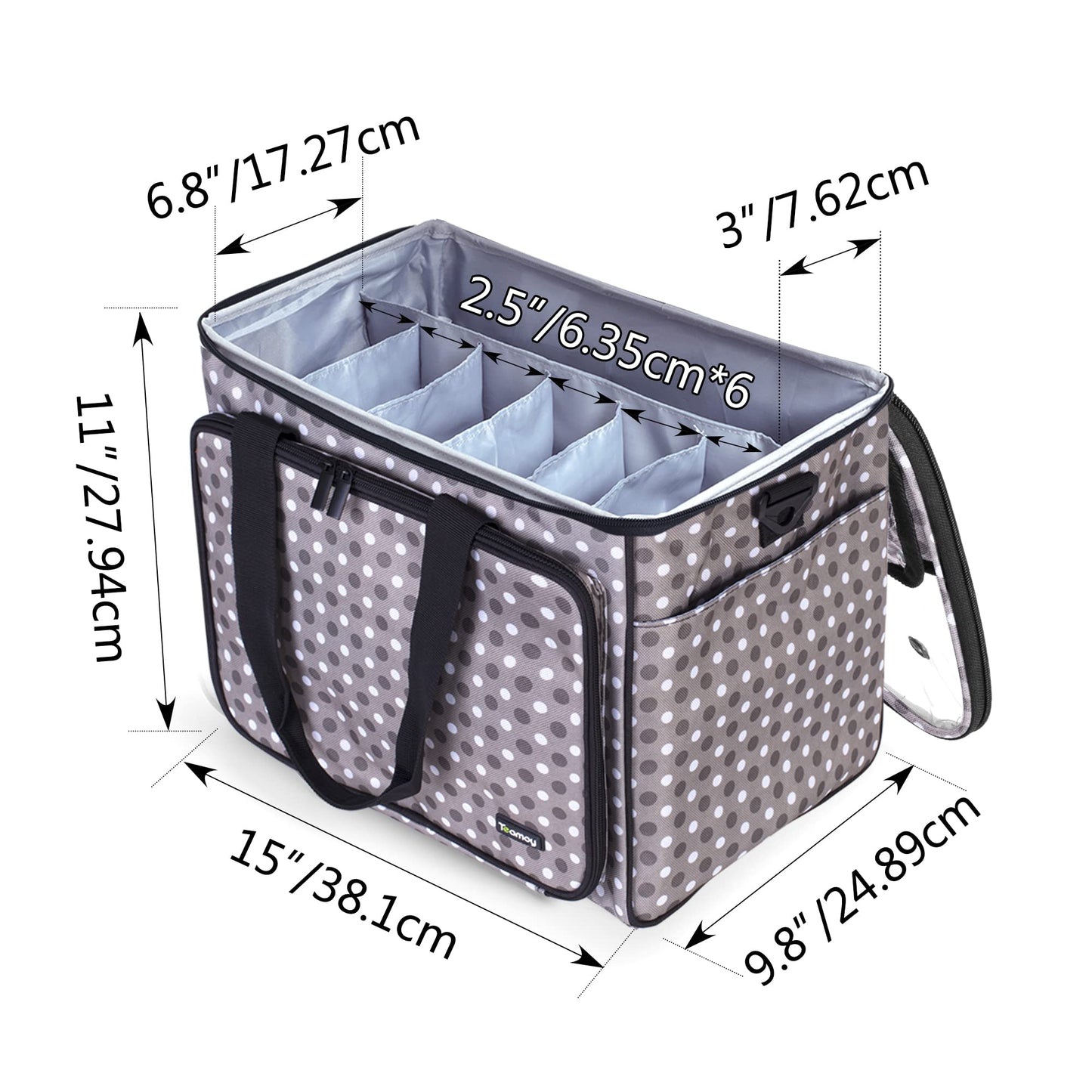 Teamoy Knitting Bag, Yarn Storage Organizer Crochet Bag Tote, Gray Dots