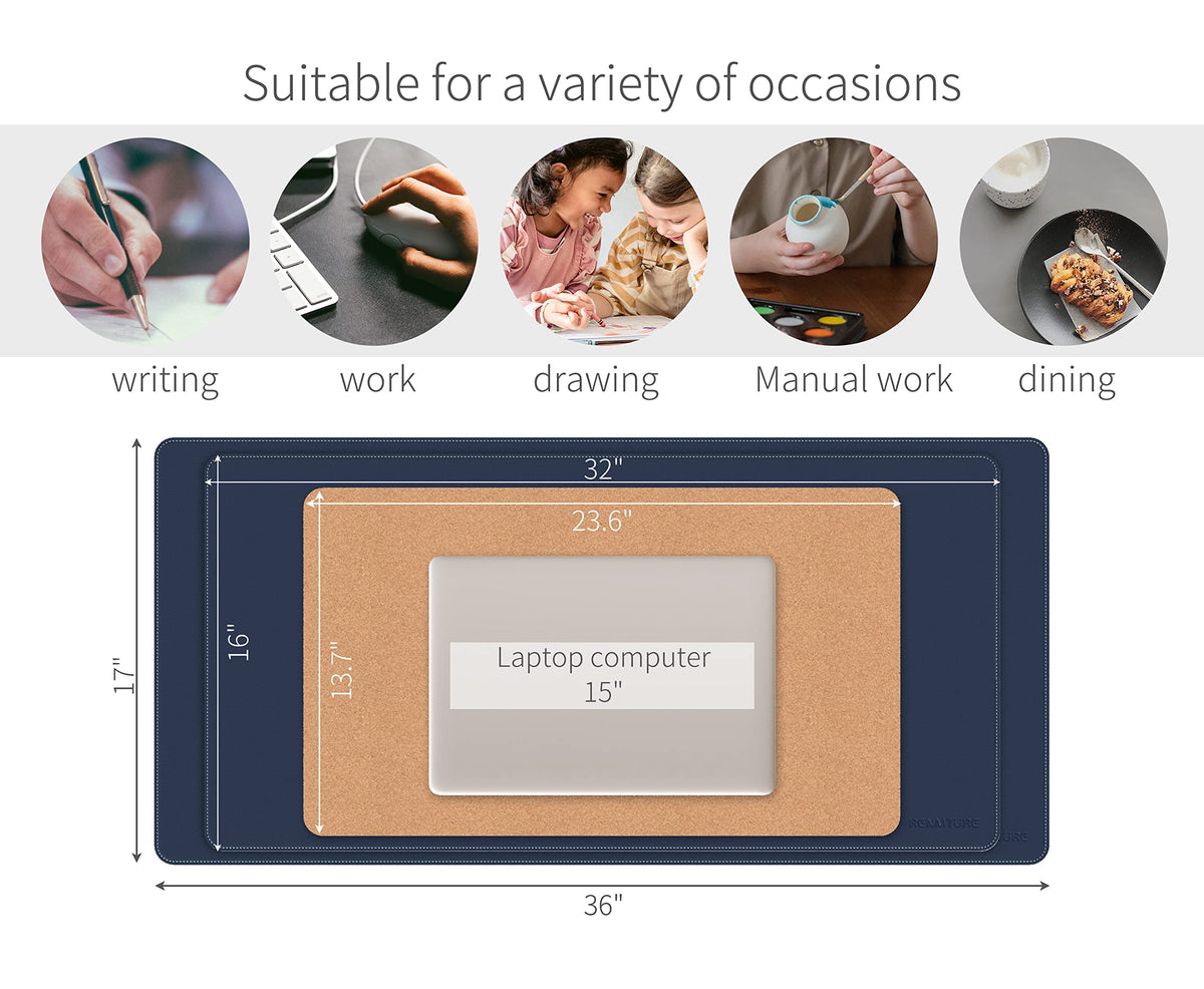 RENMTURE Dual-Sided Mouse Pad, Natural Cork & PU Leather Large Desk Pad for Office and Home Work