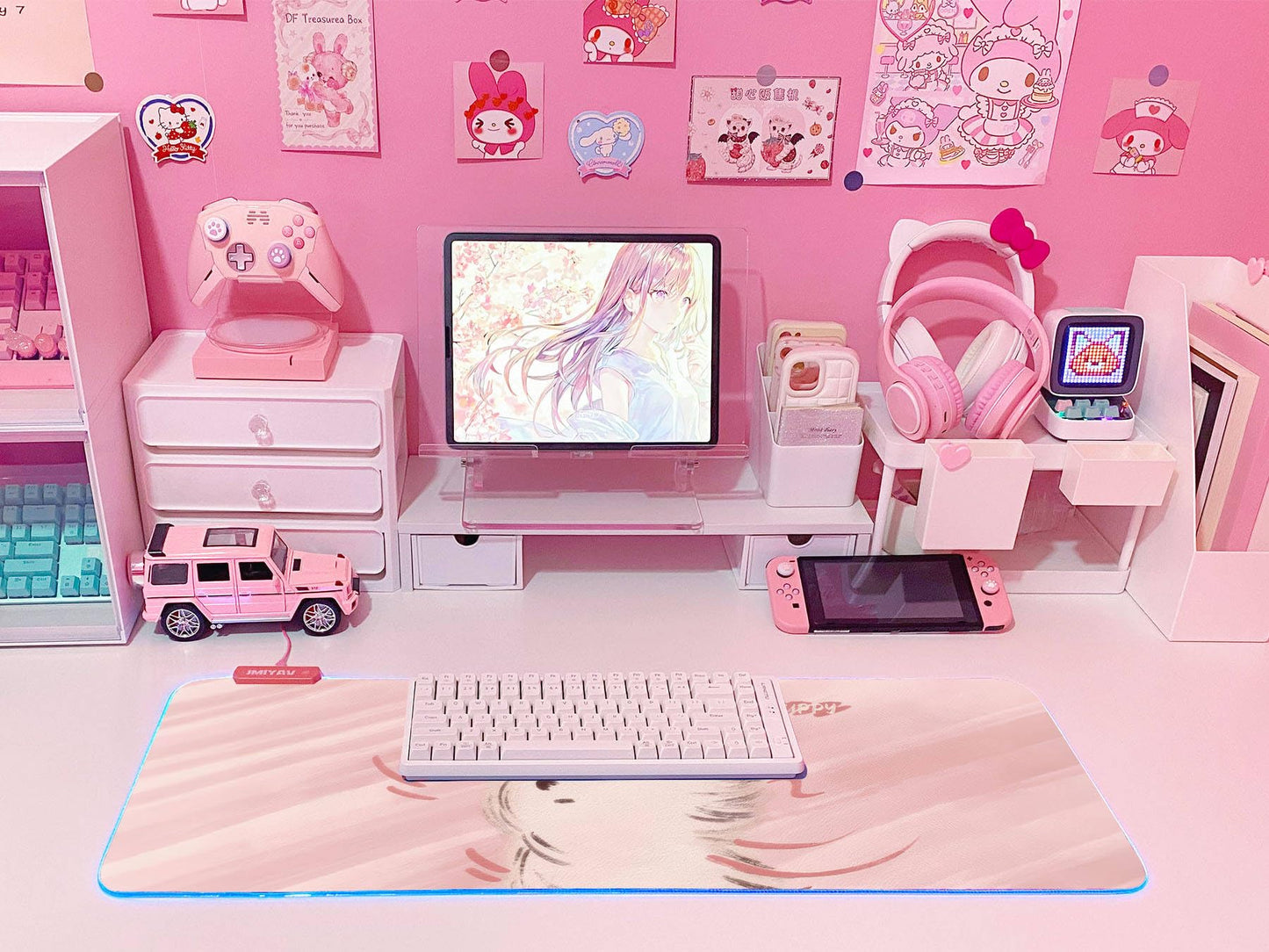 JMIYAV Pink RGB Gaming Mouse Pad 31.5x12 Inch PC XL Large Extended Glowing Led Light Up Desk Pad