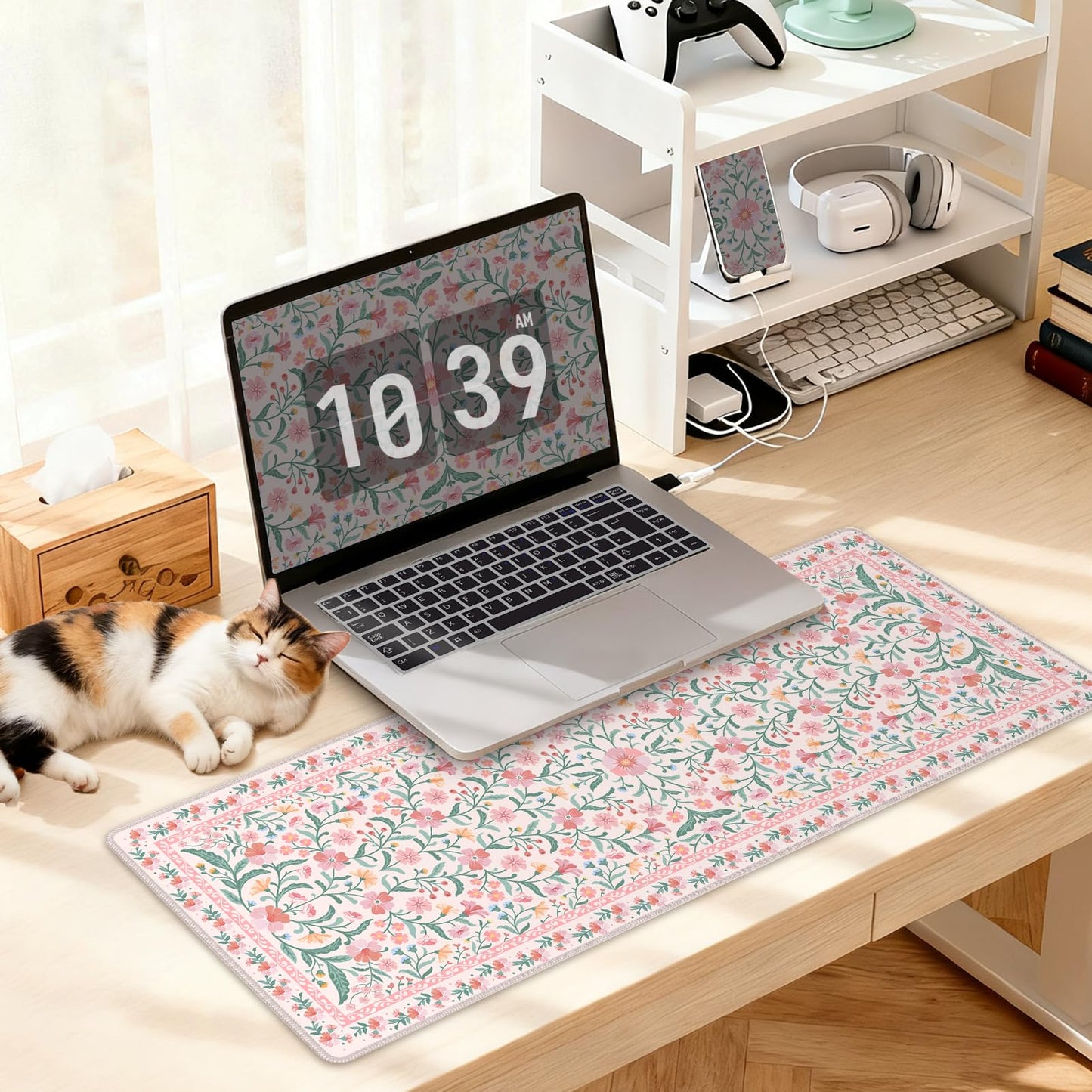 TOXXU Floral Gaming Mouse Pad with 3mm Anti-Slip Base (Cute Extended XL Large Mousepad Matt) (Big