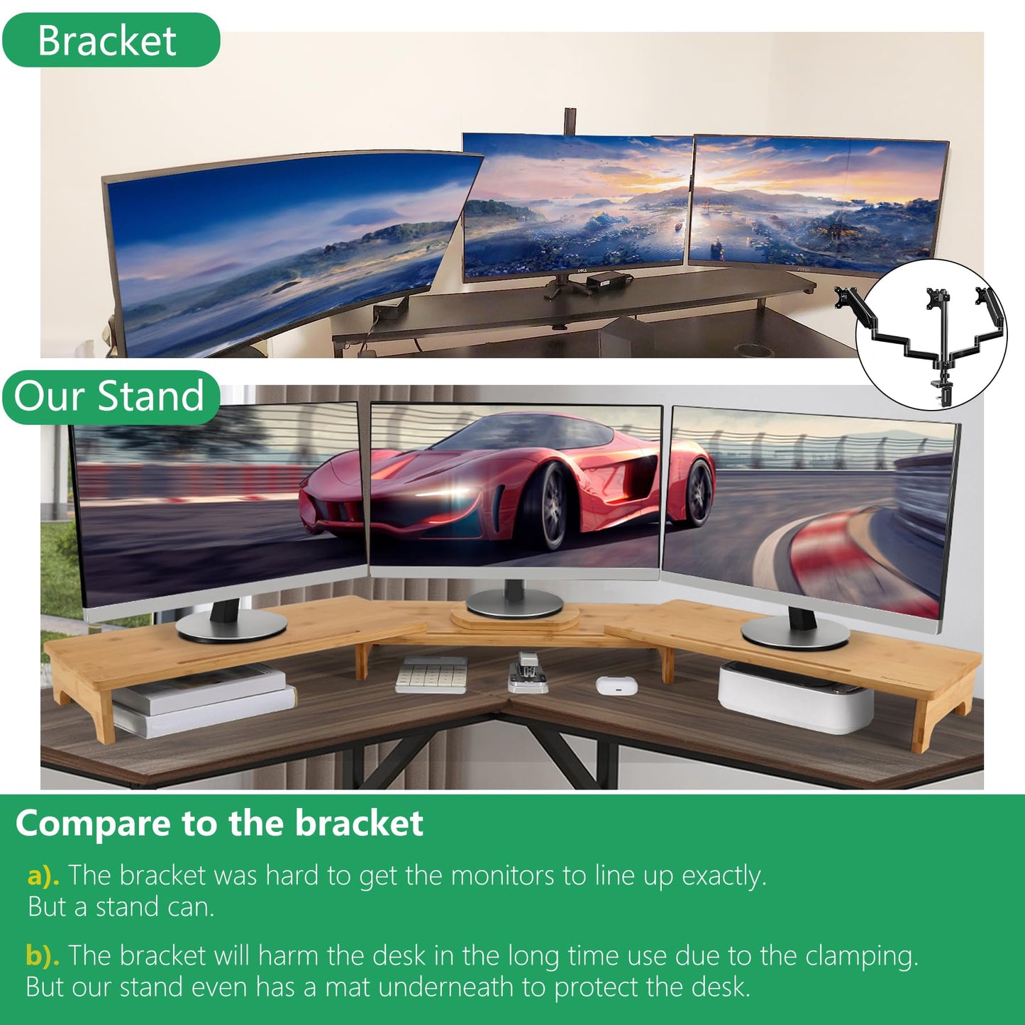 Nnewvante Monitor Stand Riser 60 inch Bamboo Dual Monitor Stand for Desk