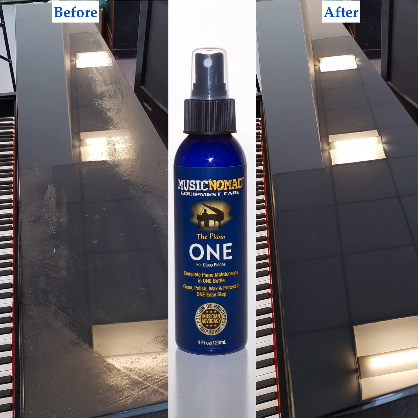 MusicNomad 3 pc. Care Kit for Gloss Pianos - Cleaner, Polish, Cloth (MN132)