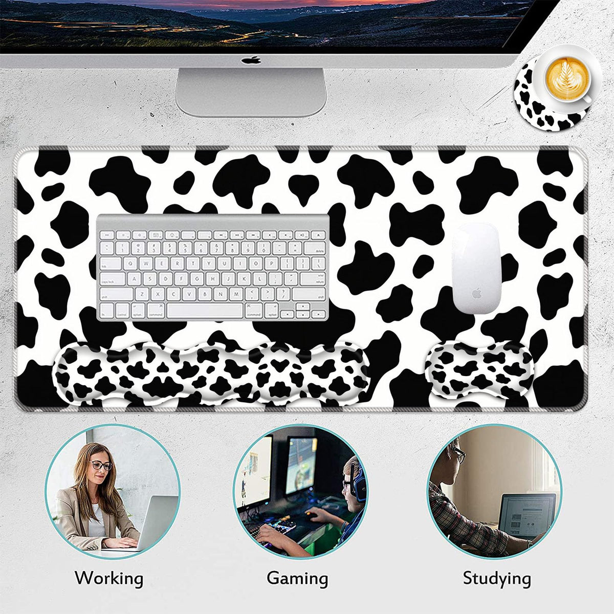 FGDRFGRW Mouse Pad Set,(31.5×11.8 in) Desk Pad + Keyboard Wrist Rest Support + Mouse Wrist Rest +