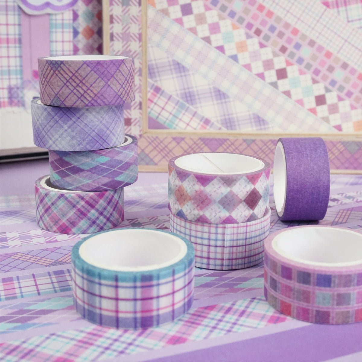 YUBX Basic Grid Washi Tape Set 12 Rolls Plaid Decorative Masking Tapes for Arts, DIY Crafts