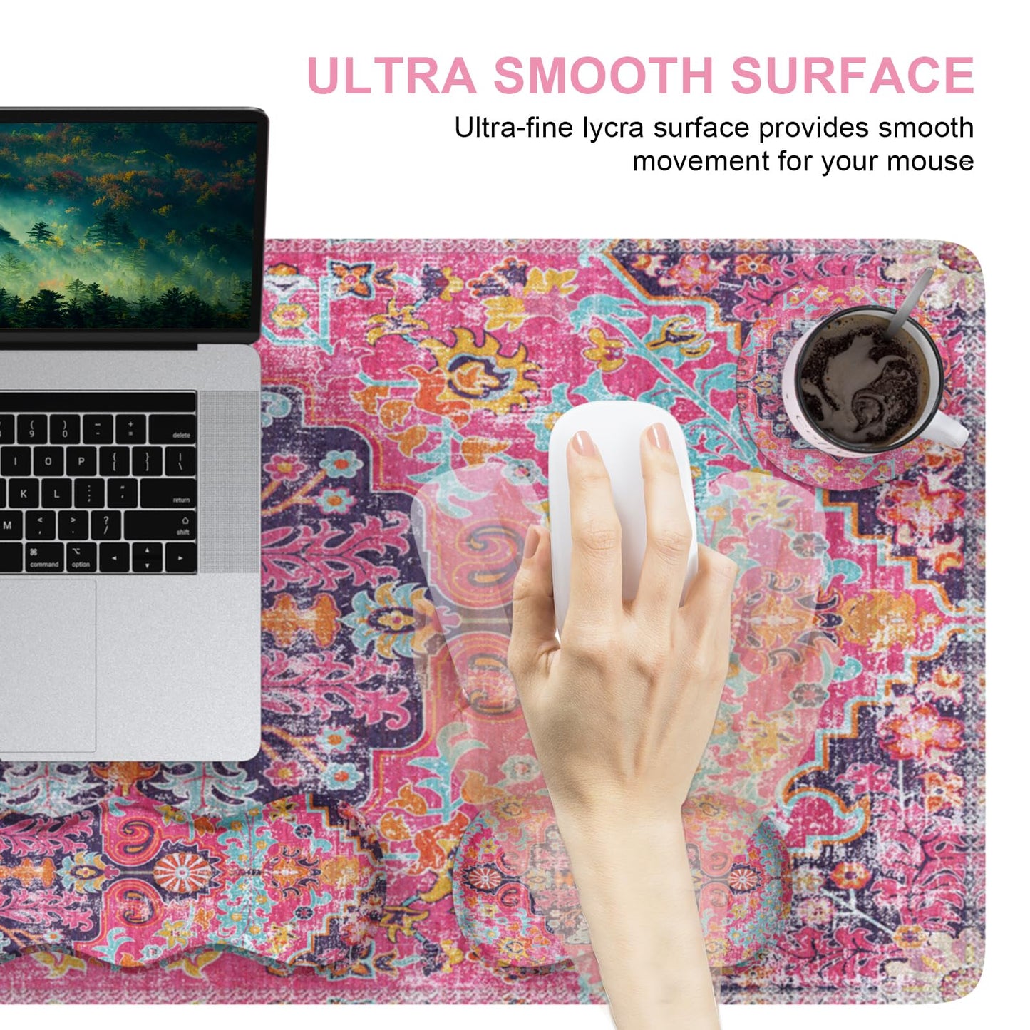iLeadon Boho Desk Mat Set,Large Mouse Pad and Keyboard Wrist Rest