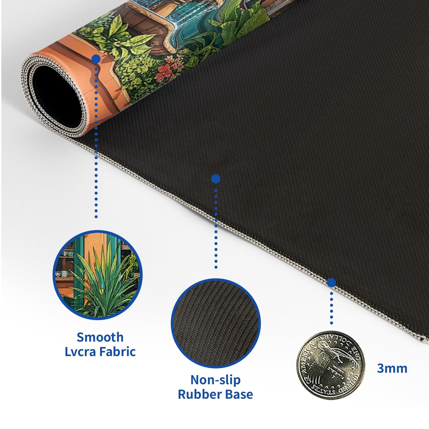 Japanese Coffee Shop Mouse Pad Desk Mat XL Extended Large Gaming Desk Pad Mousepad, Green Plant