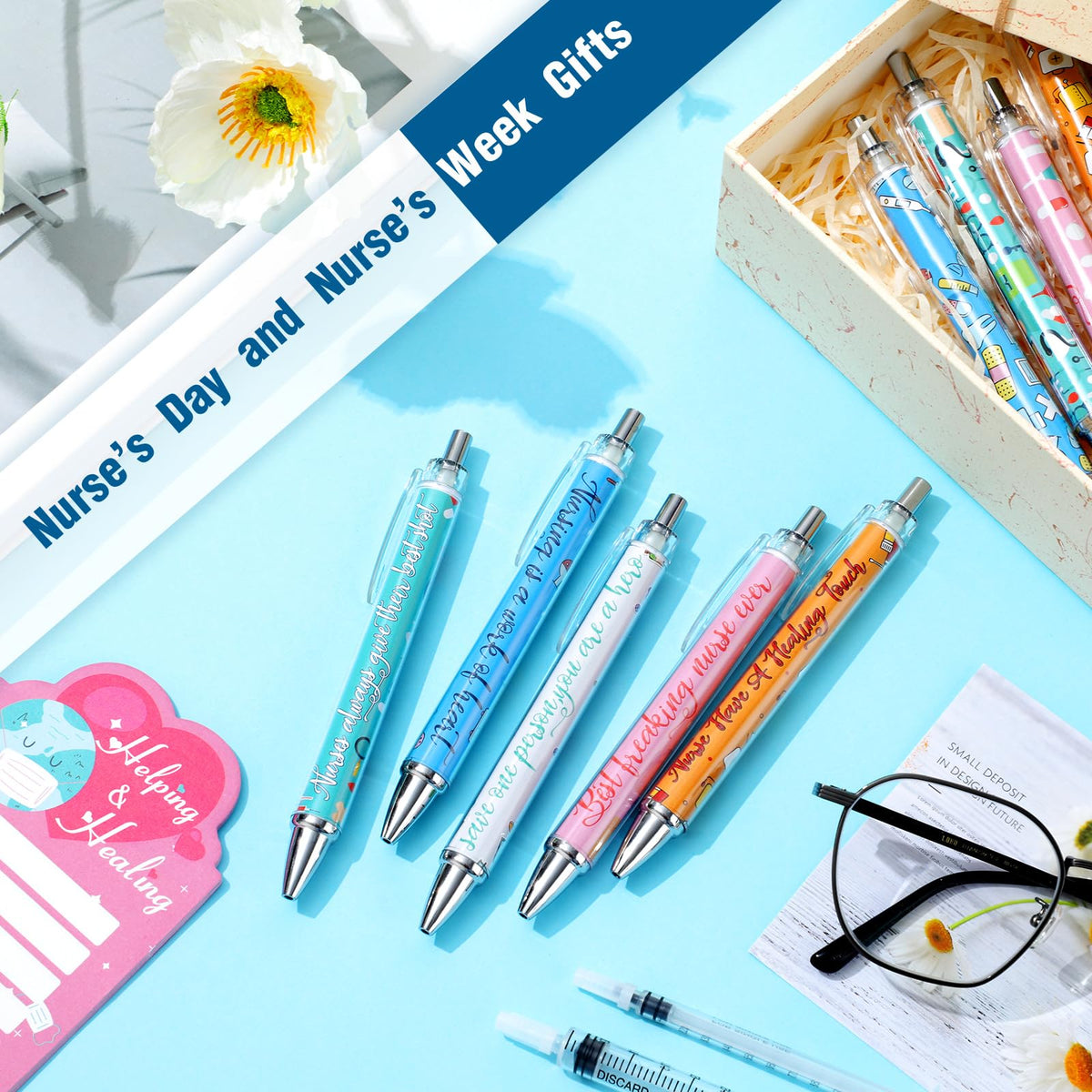 Jetec 50 Pcs Nurse Week Pens Ballpoint Bulk Cna Gift Appreciation Ink Funny Pens Set OT Month