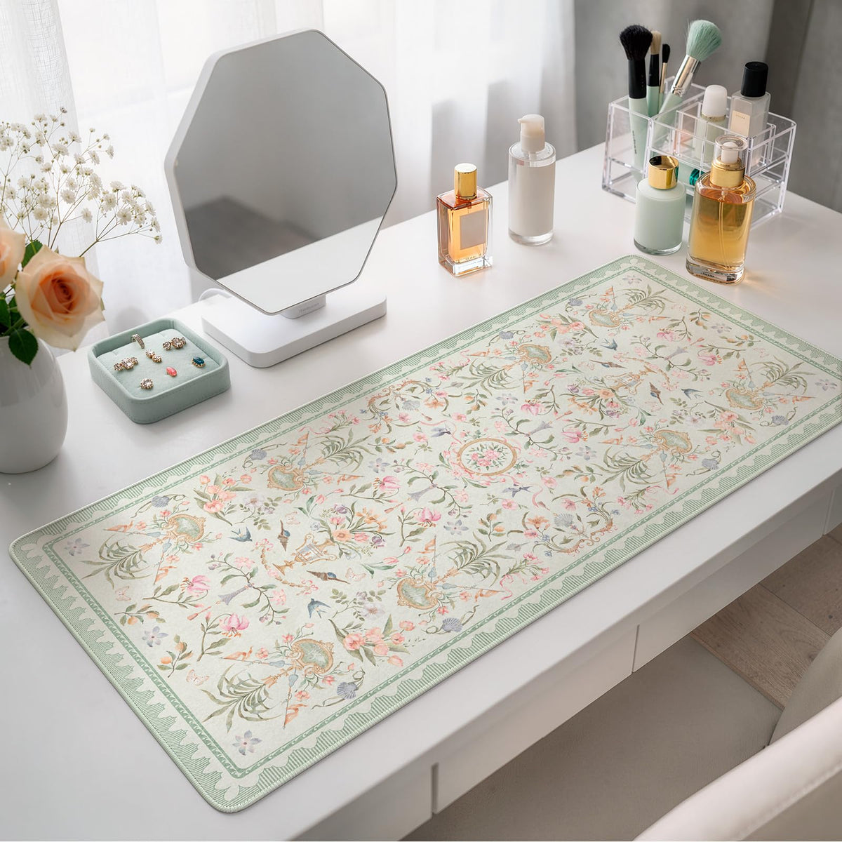 HAOCOO Green Floral Mouse Pad, 23.6" x 13.7" Keyboard Pad for Office Setup