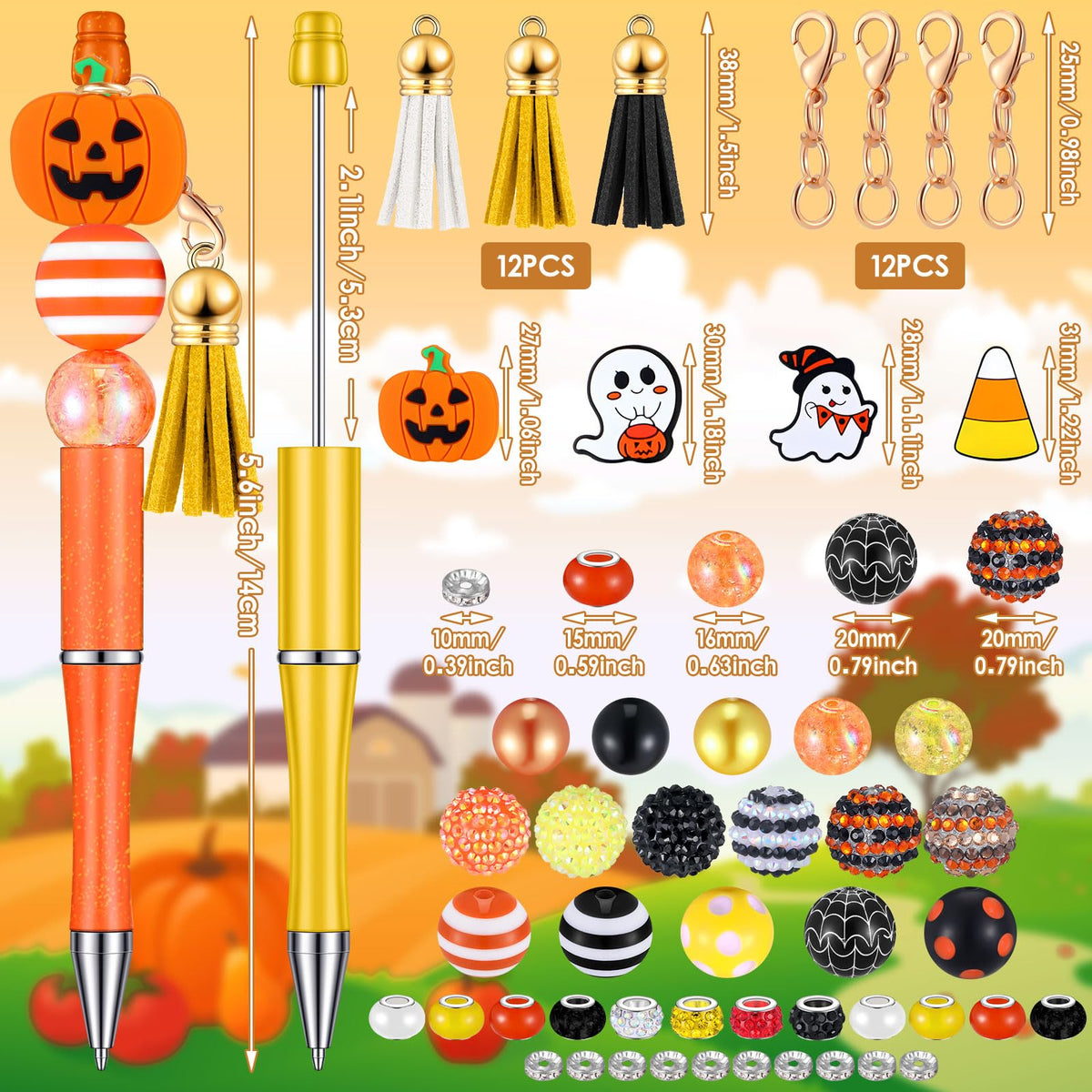Colarr 12 Sets Halloween Beadable Pen DIY Pen Making Kit,Cute Style