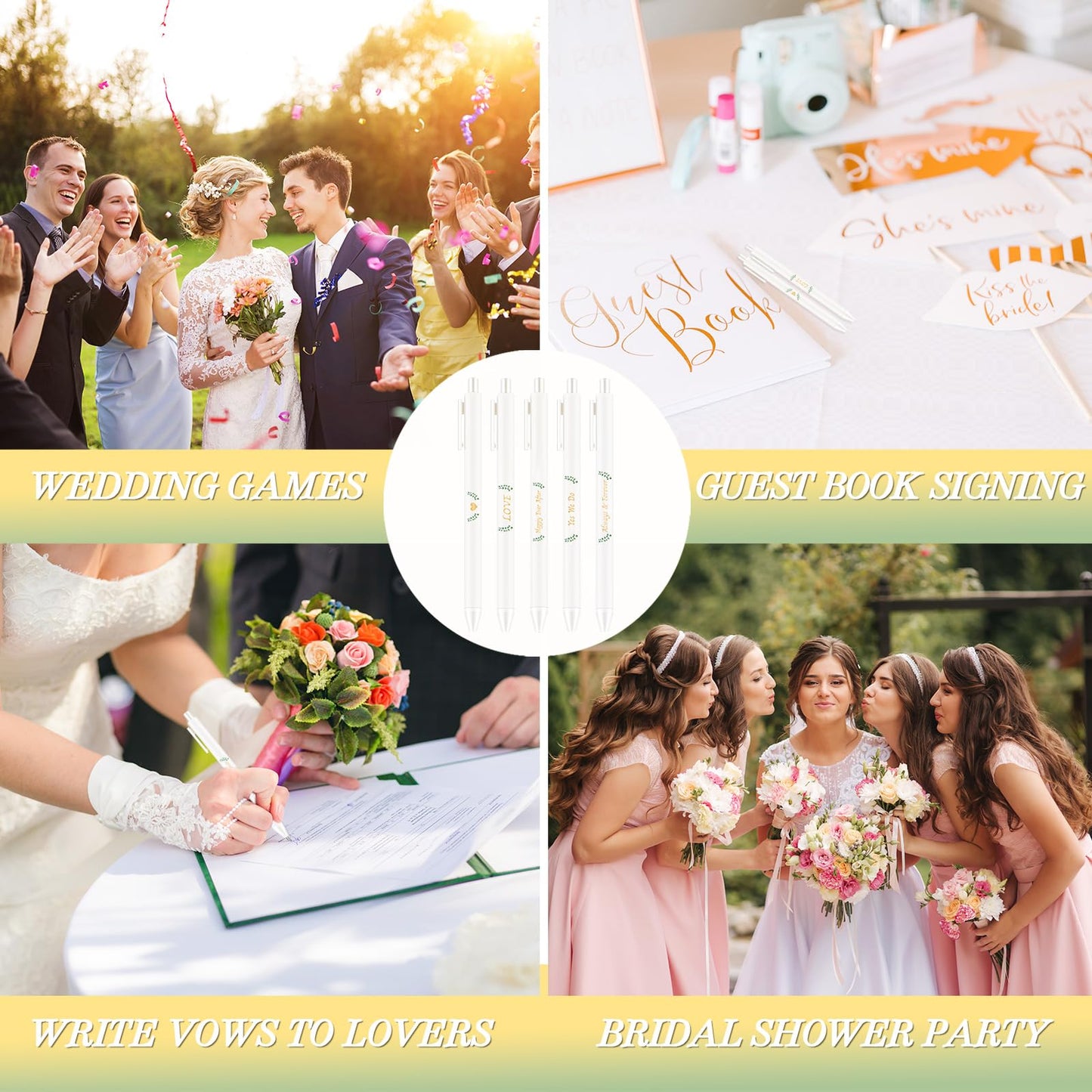 Ctosree 50 Pcs Bridal Shower Pens Wedding Pens for Guest Book Black Ink Retractable Ballpoint Pen