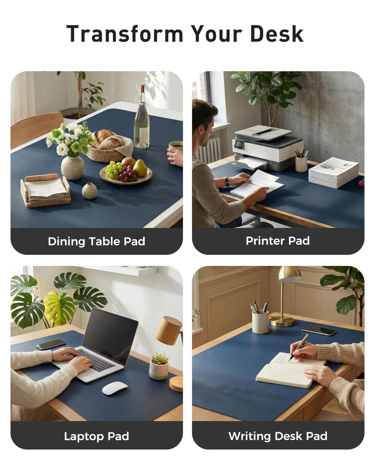 Aothia Faux Leather Desk Mat - Large Mouse Pad, Non-Slip PU Leather Blotter, Waterproof Writing