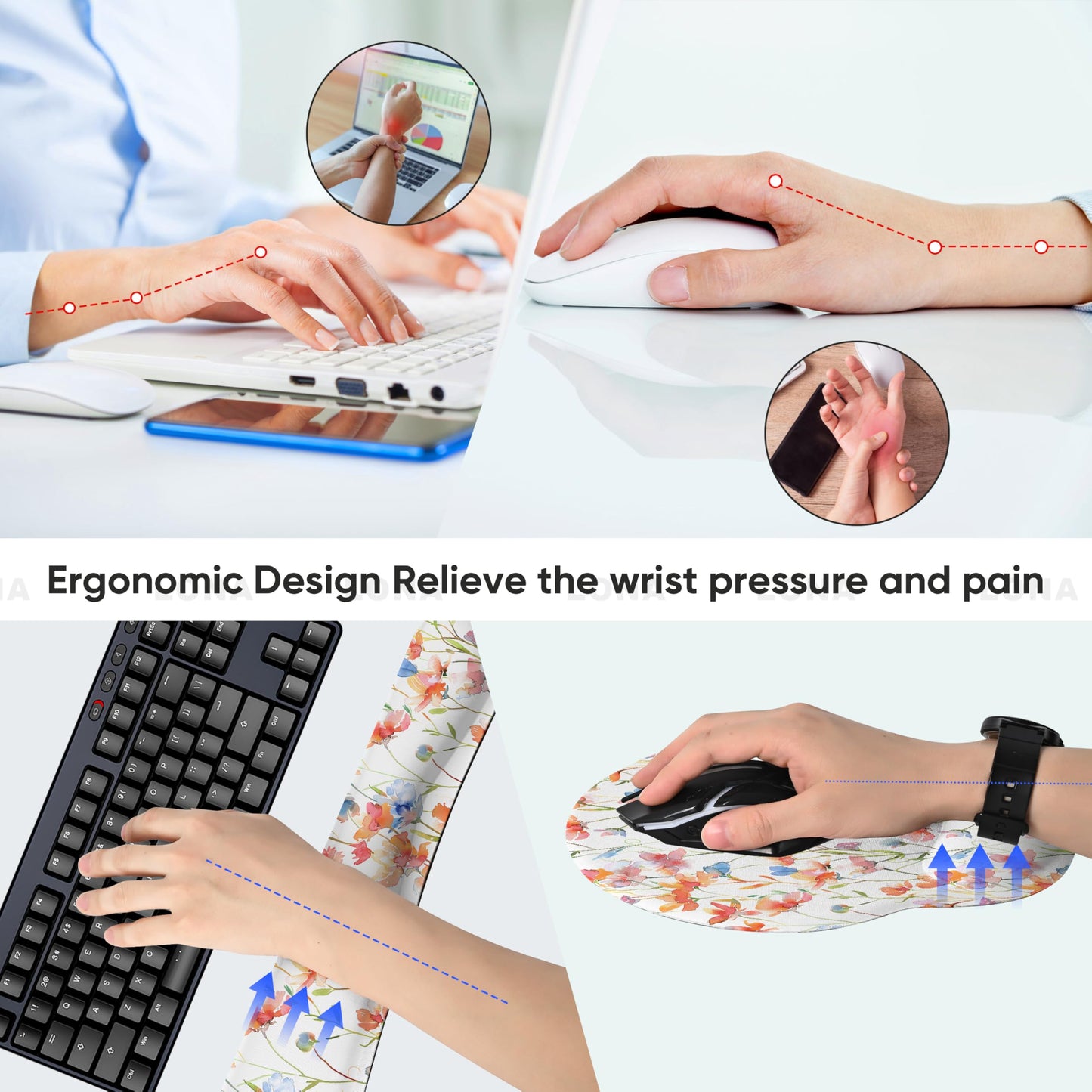 RICHEN 3 PCS Computer Mouse Pads for Desk with Coaster Set, Non-Slip Keyboard Wrist Rest and Mouse