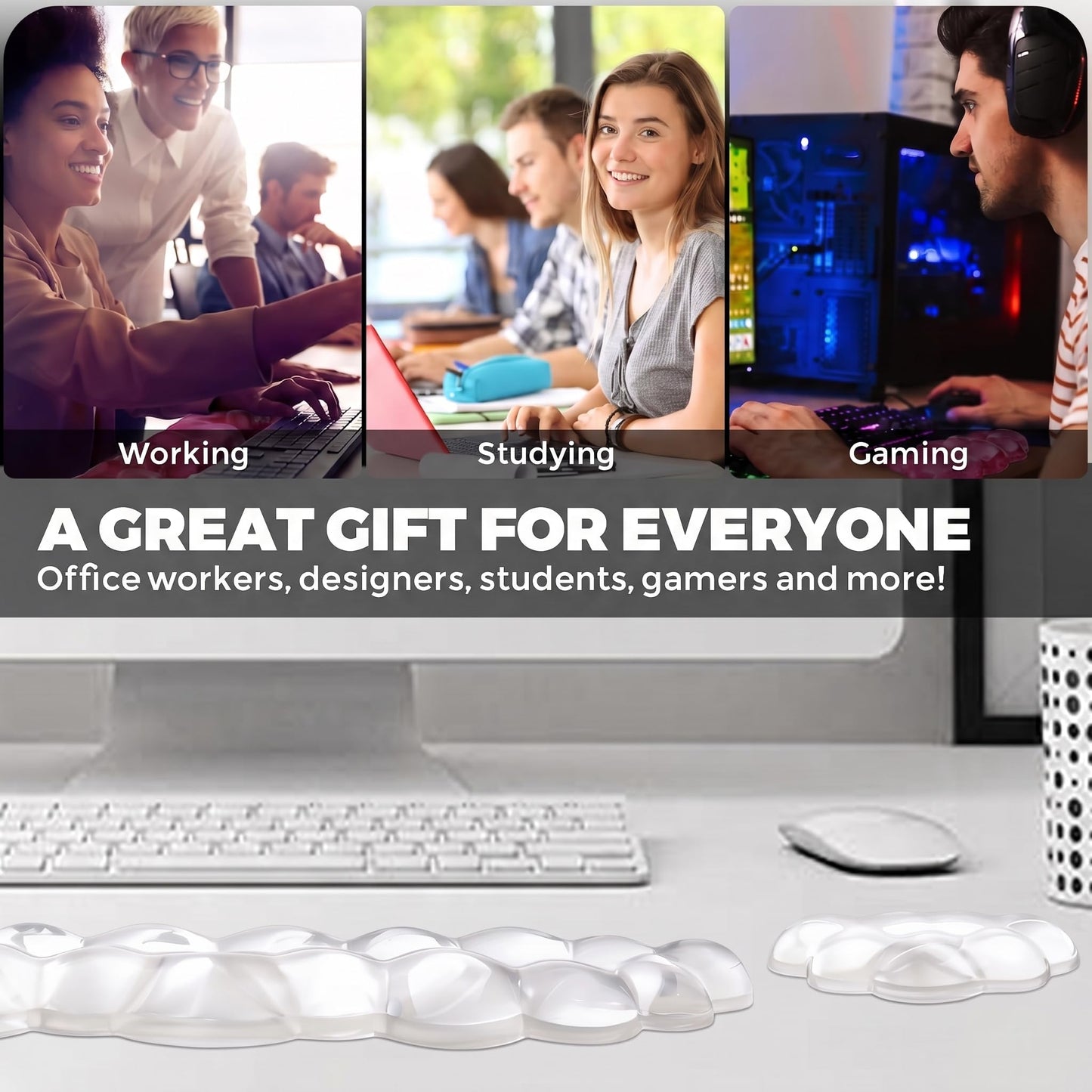 ABRONDA Gel Cloud Keyboard & Mouse Wrist Rest Set - Cloud Keyboard Wrist Rest Pad & Mouse Support