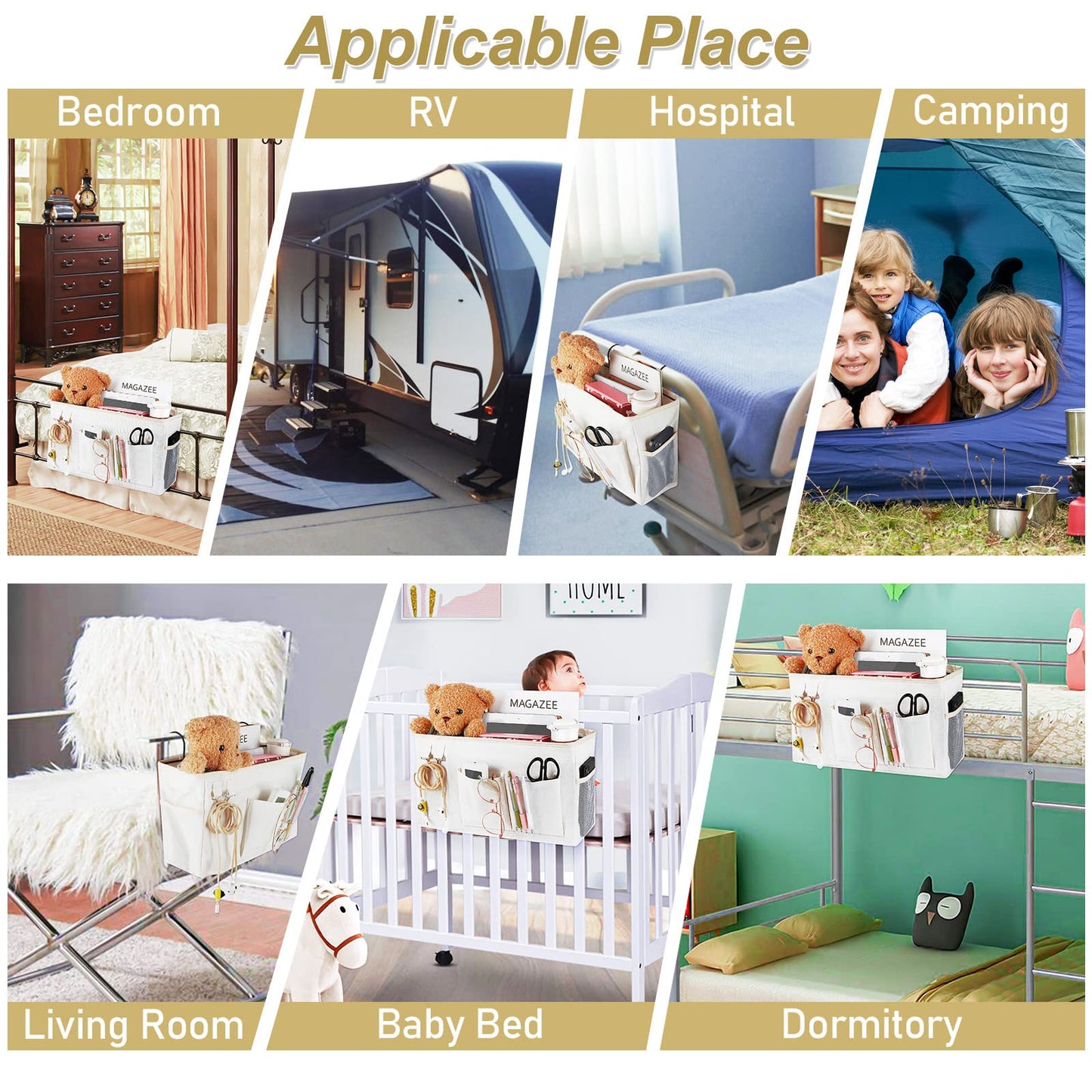 Frjjthchy Bedside Caddy Organizer Hanging Storage Bag Bunk Bed 2Pack White