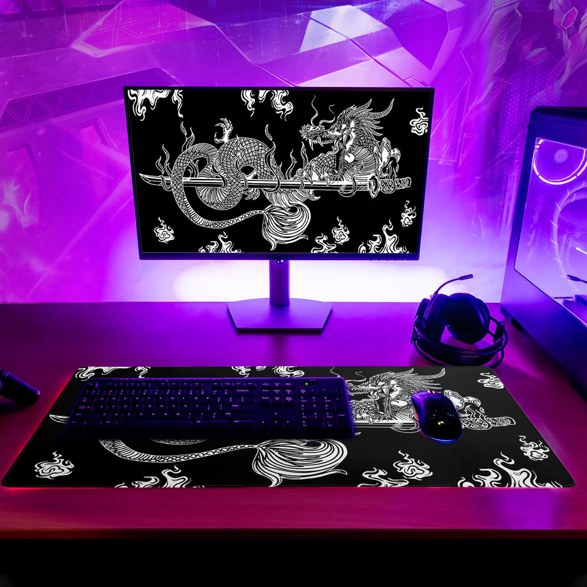 Dragon Gaming Mouse Pad Black Large Mouse Pad for Keyboard and Mousepad Desk Mat with 3mm Non-Slip