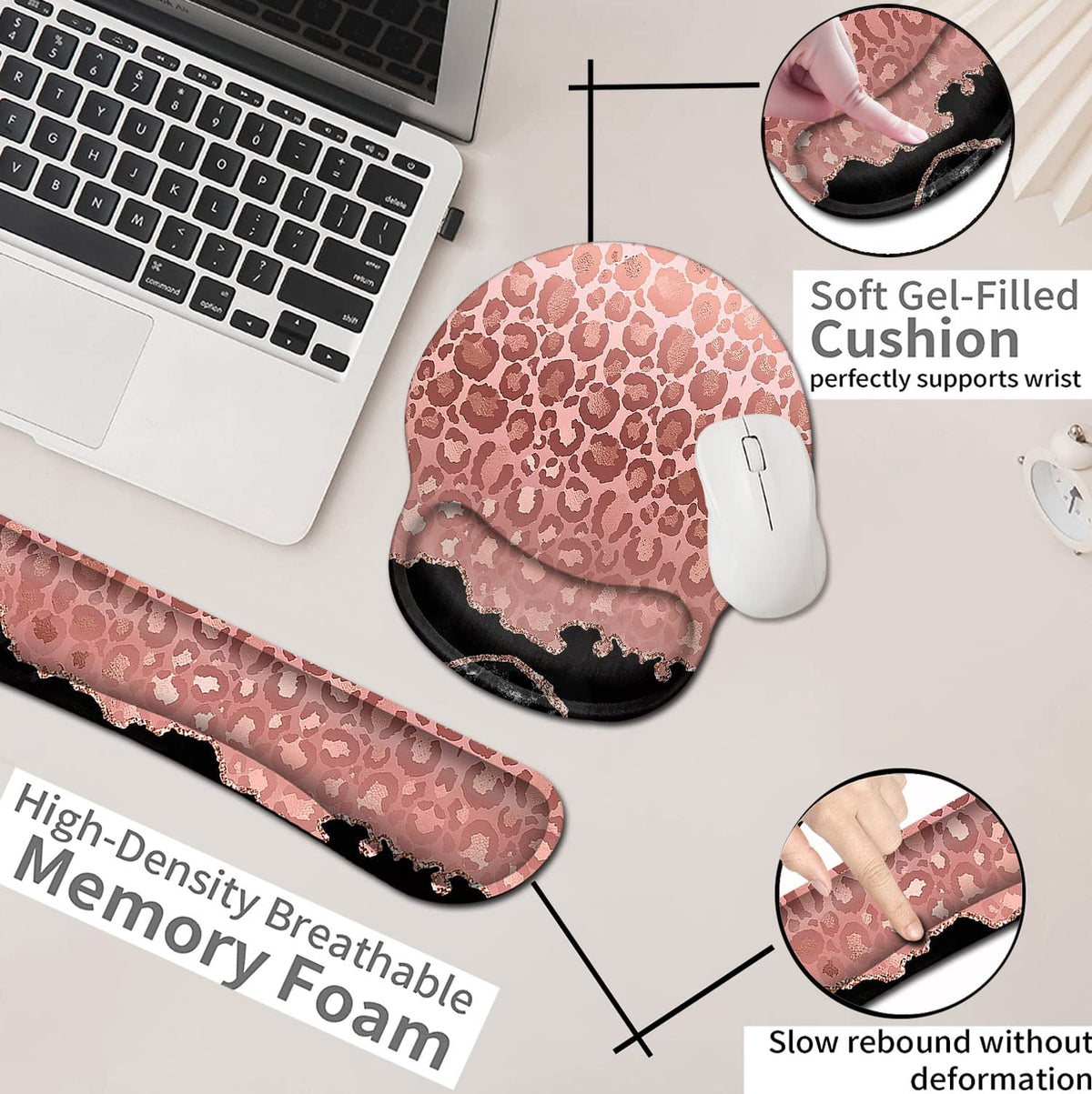 Ladies Desktop Mouse Pad with Wristband, Soft Memory Foam Keyboard Wrist Rest, Ergonomic Mouse Pad