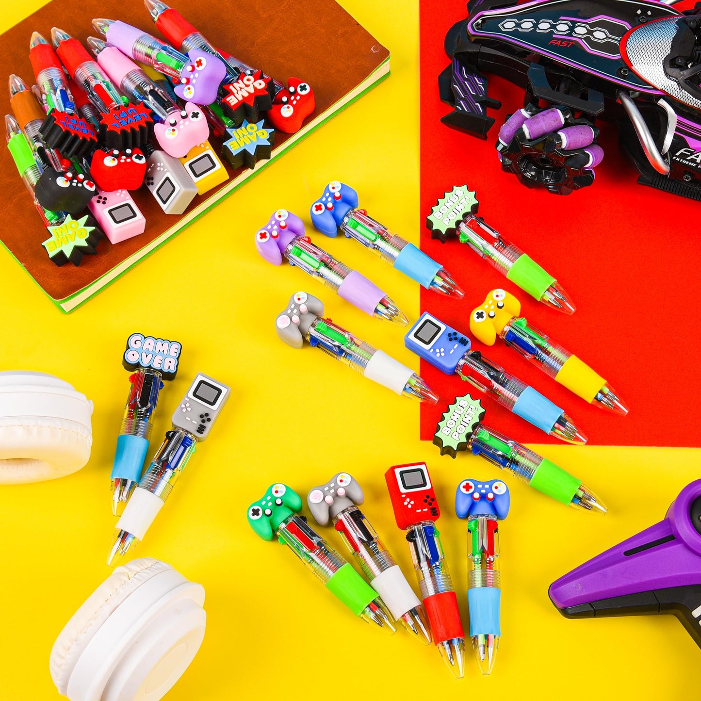 LiYiQ 25 Pcs Video Game Multicolor Pen in One Cartoon Cute Fun 4-in-1 Cute Pens Bulk Kawaii Game