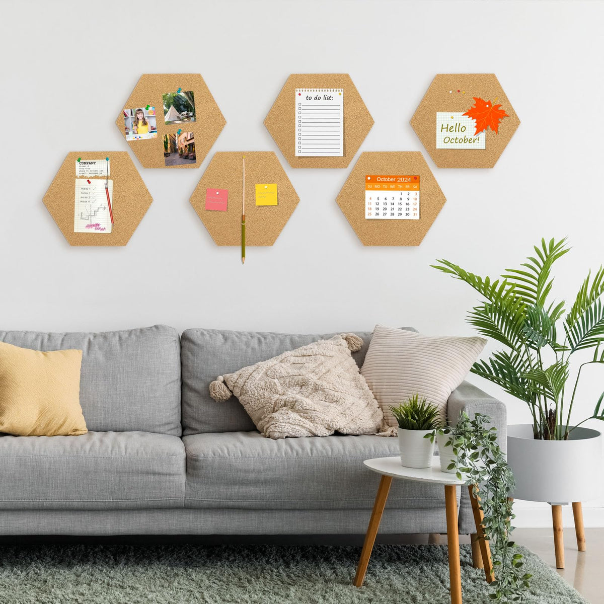 TUPARKA 6 Pack Cork Board Hexagon Bulletin Boards Cork Tiles 8.2"x7" - 1/4" Self-Adhesive