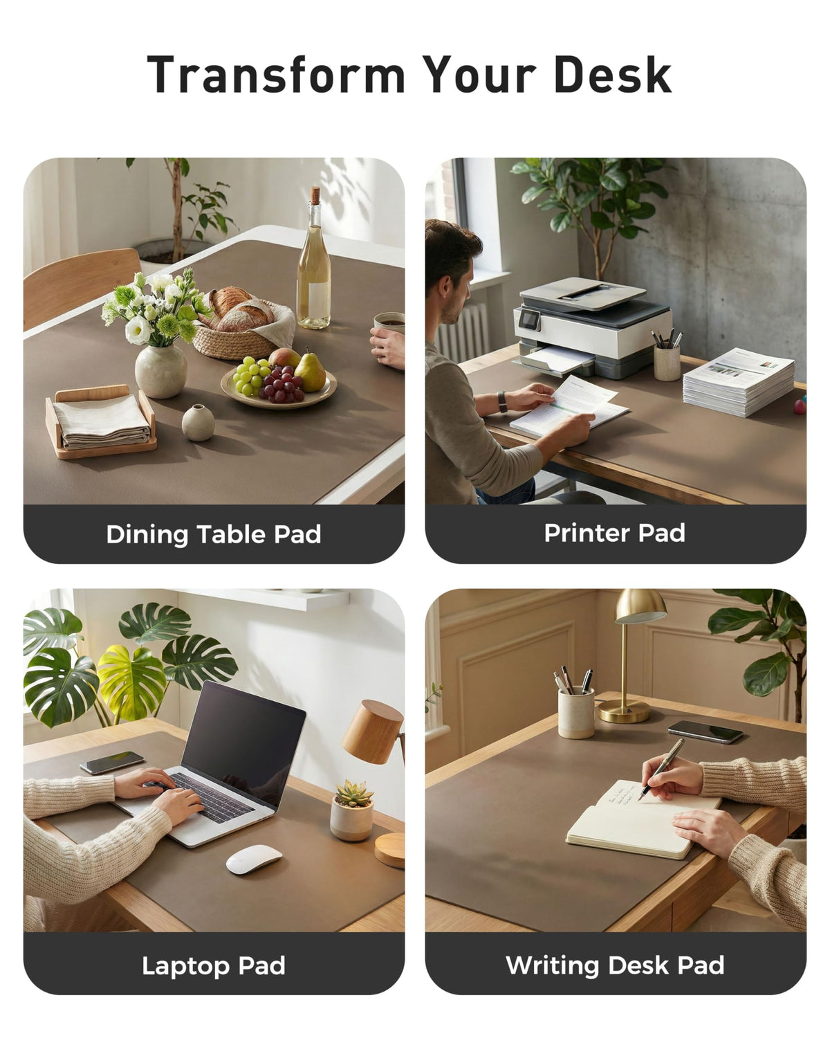 Aothia Faux Leather Desk Mat - Large Mouse Pad, Non-Slip PU Leather Blotter, Waterproof Writing