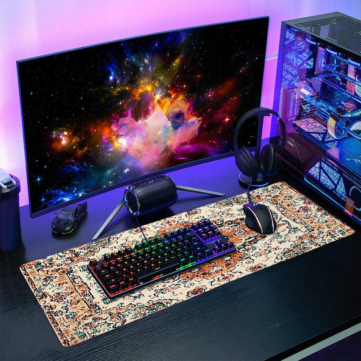 Vintage Rug Gaming Mouse Pad XL Orange Teal Retro Carpet Aesthetic Extended Large Mat Bohemian Boho