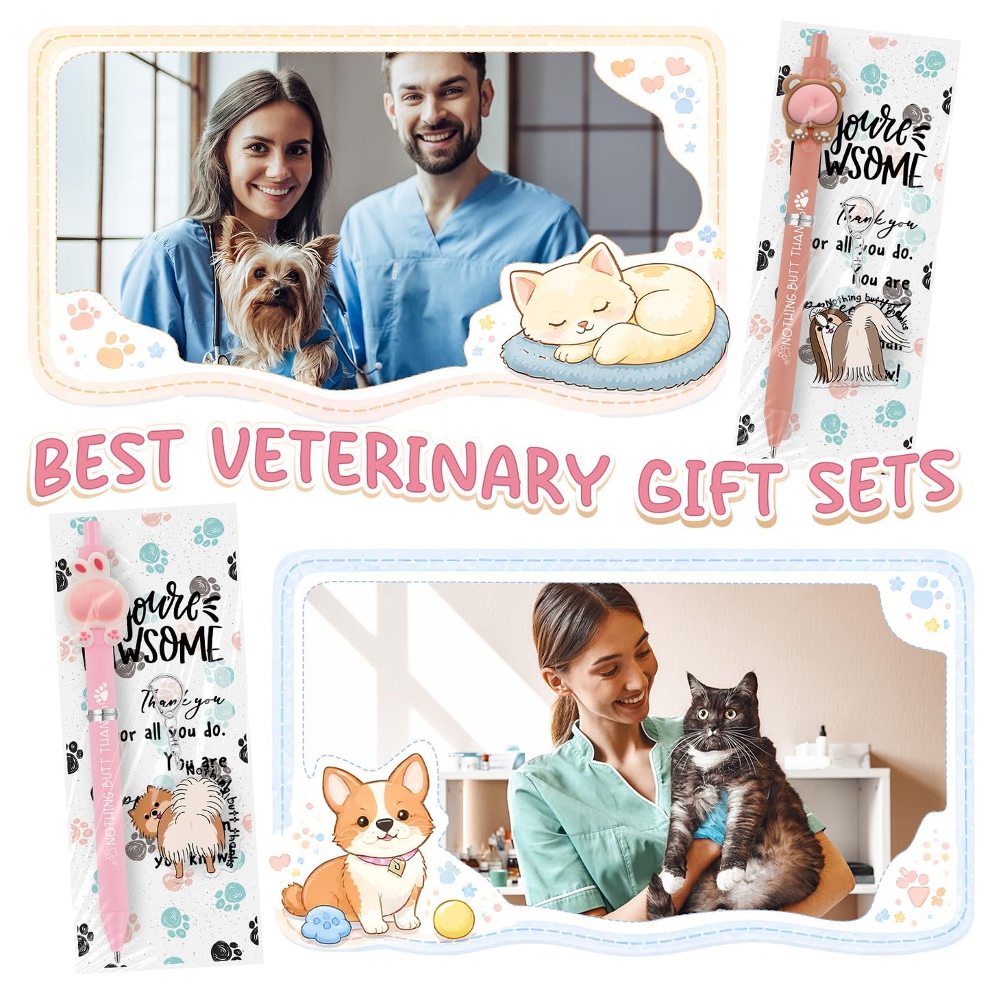 Sayglossy 30 Set Vet Tech Gifts Pens Keychains Cards Veterinary Assistant