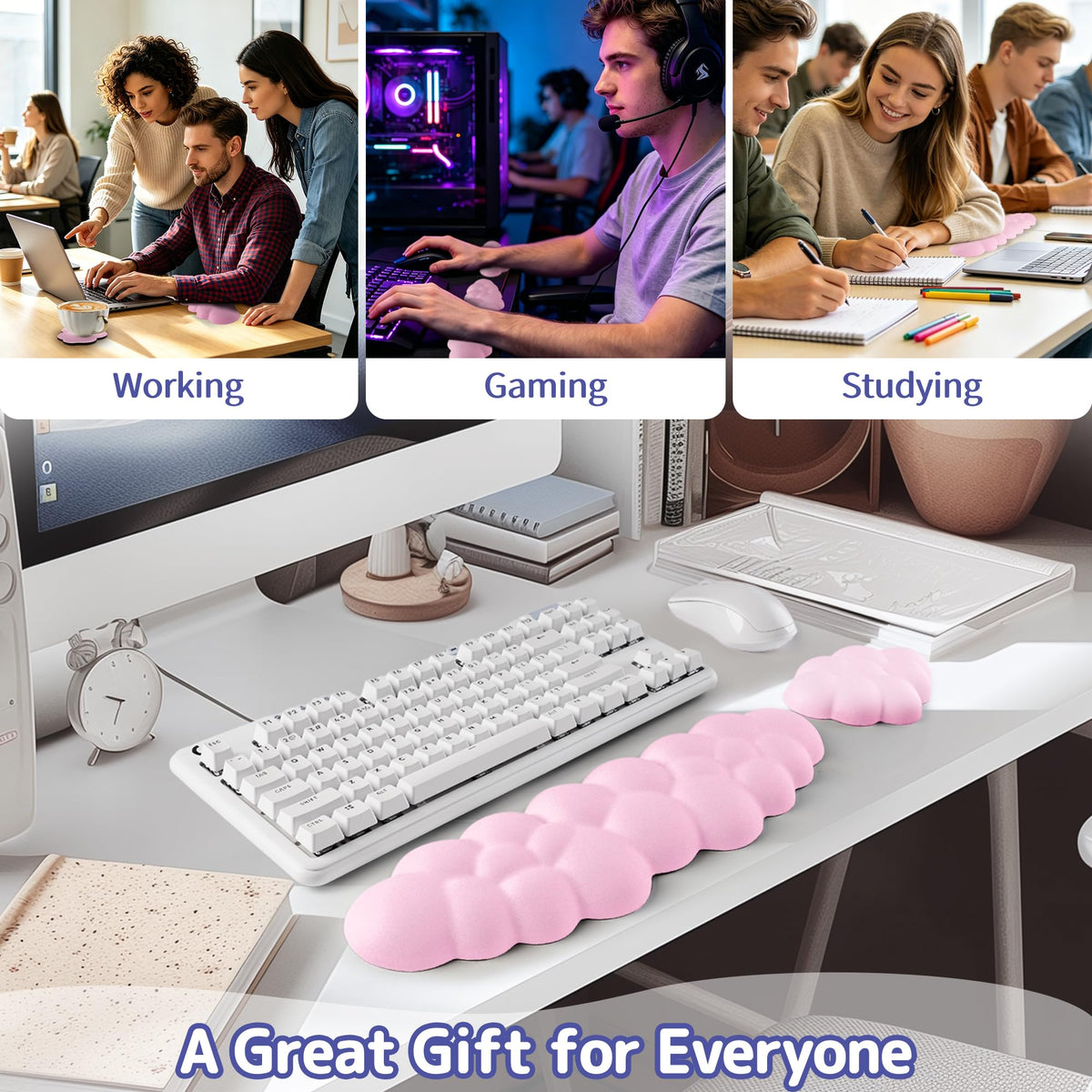 Sushret Cloud Wrist Rest Keyboard, Cloud Keyboard Wrist Pad Set with PU Leather Memory Foam, Cute